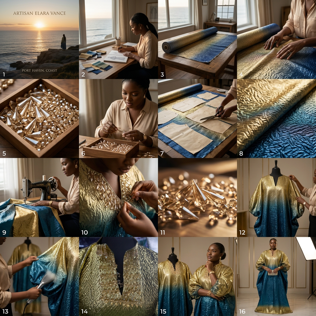 DerightFS Luxury Gold & Blue Nigerian Bubu / Boubou Kaftan Dress – African Maxi Kaftan for Women Regular & Plus Size (UK 8–24) Adjustable Rope Fit Inside, Elegant Traditional Party & Occasion Outfit