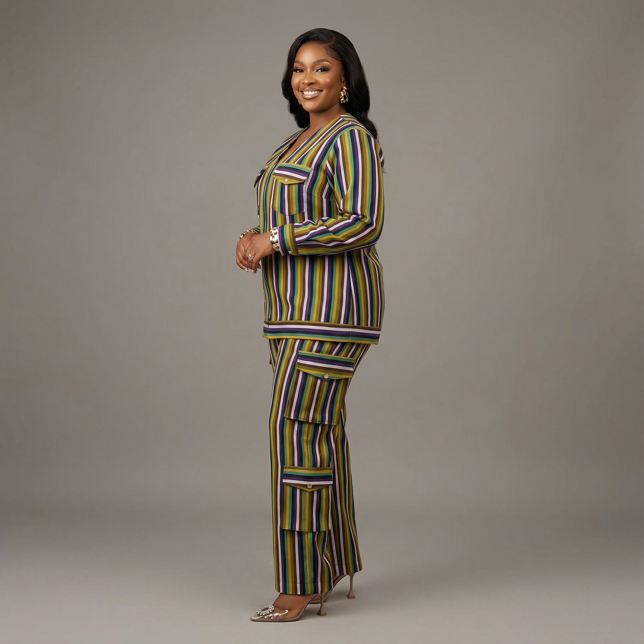 Nigerian Ofi (Aso-Oke) Two-Piece Striped Utility Set for Women – Authentic Traditional Luxe Outfit
