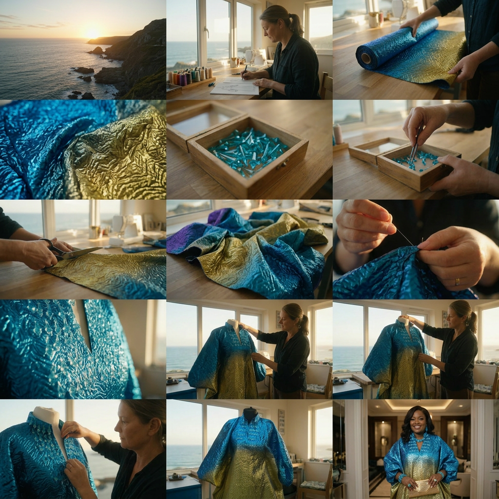 DerightFS Luxury Blue & Gold Nigerian Bubu / Boubou Kaftan Dress – African Maxi Kaftan for Women Regular & Plus Size (UK 8–24) Adjustable Rope Fit Inside, Elegant Traditional Party & Occasion Outfit