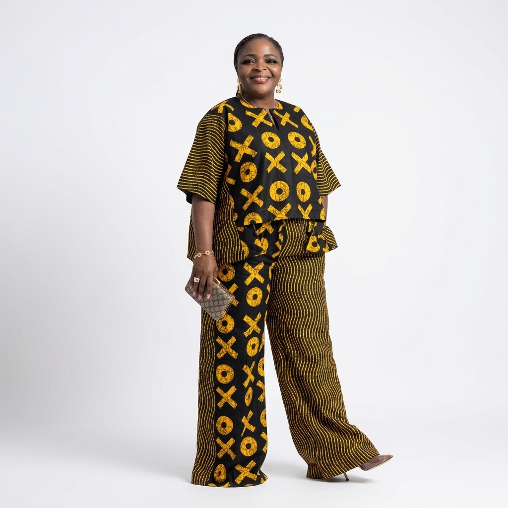 DerightFS Women Ankara Two Piece Set – African Print Top and Wide Leg Pants Outfit | Luxury African Clothing for Curvy Women