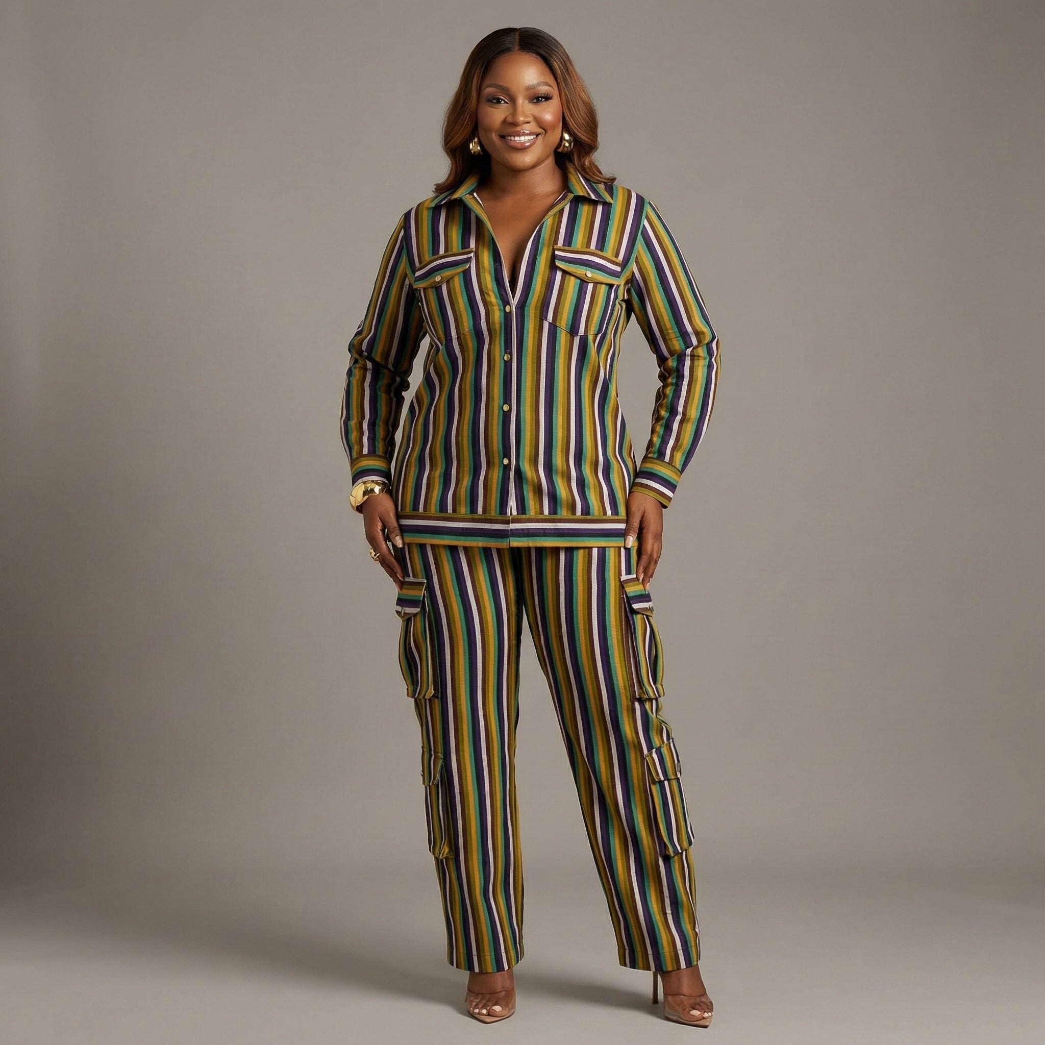 Nigerian Ofi (Aso-Oke) Two-Piece Striped Utility Set for Women – Authentic Traditional Luxe Outfit