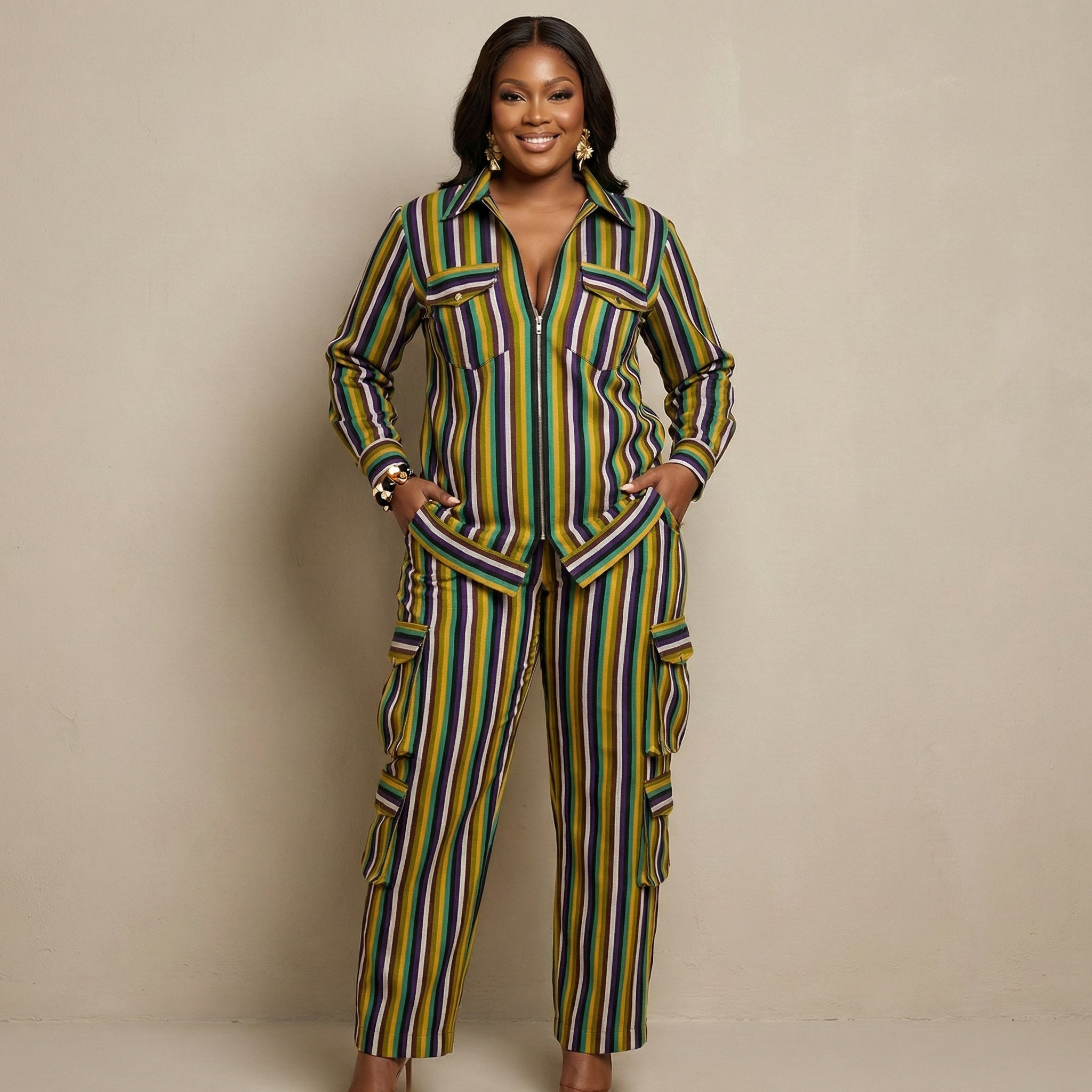 Nigerian Ofi (Aso-Oke) Two-Piece Striped Utility Set for Women – Authentic Traditional Luxe Outfit