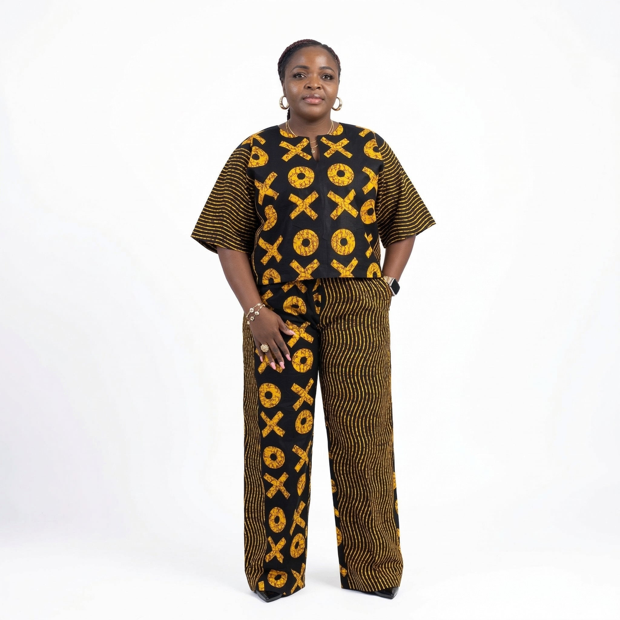 DerightFS Women Ankara Two Piece Set – African Print Top and Wide Leg Pants Outfit | Luxury African Clothing for Curvy Women