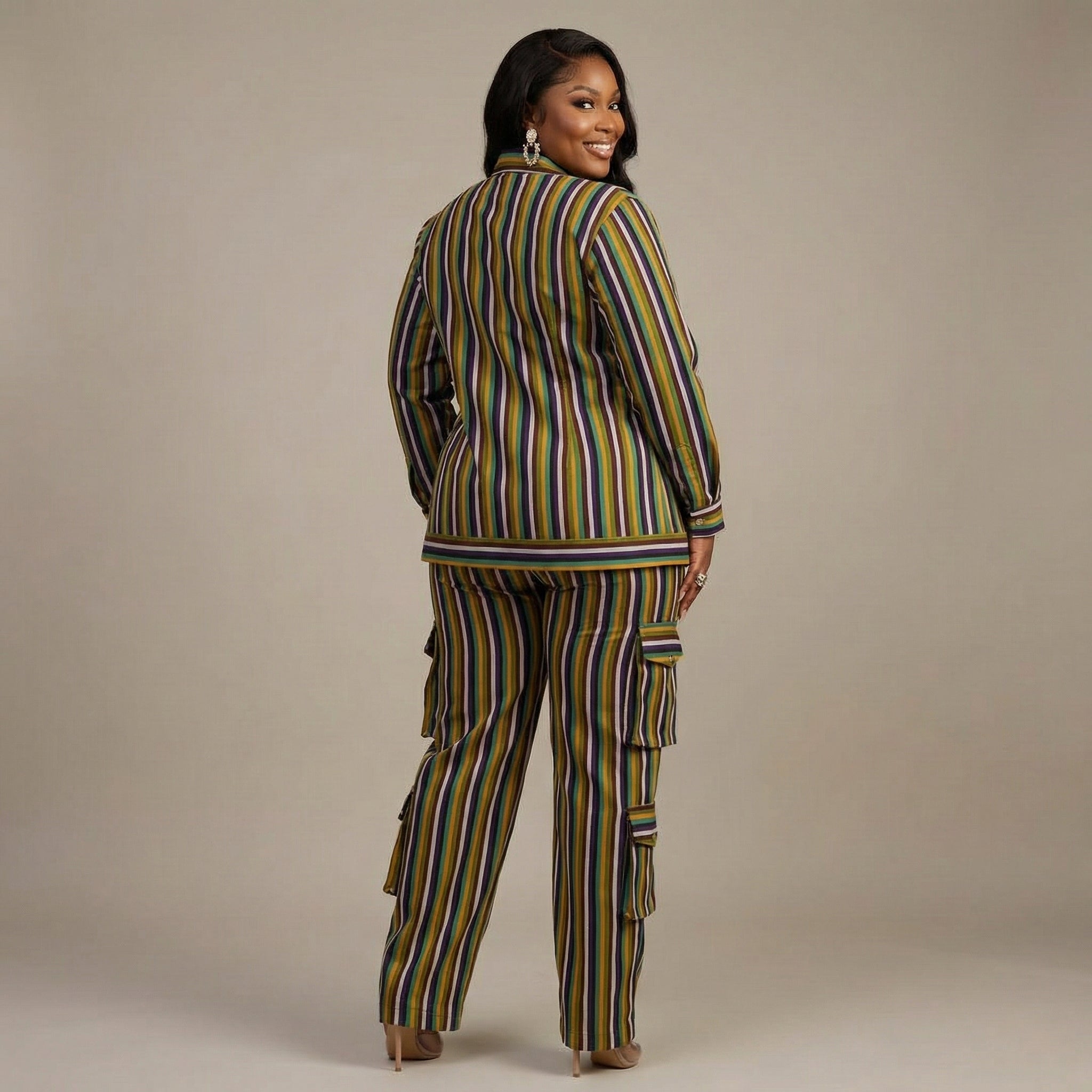 Nigerian Ofi (Aso-Oke) Two-Piece Striped Utility Set for Women – Authentic Traditional Luxe Outfit