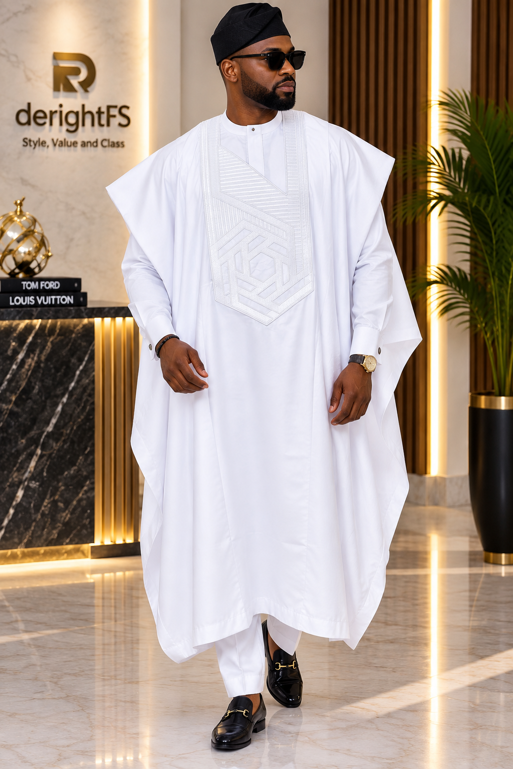 Men's White Embroidered Agbada Three-Piece Set | Traditional African Formal Wear | Ready to Wear