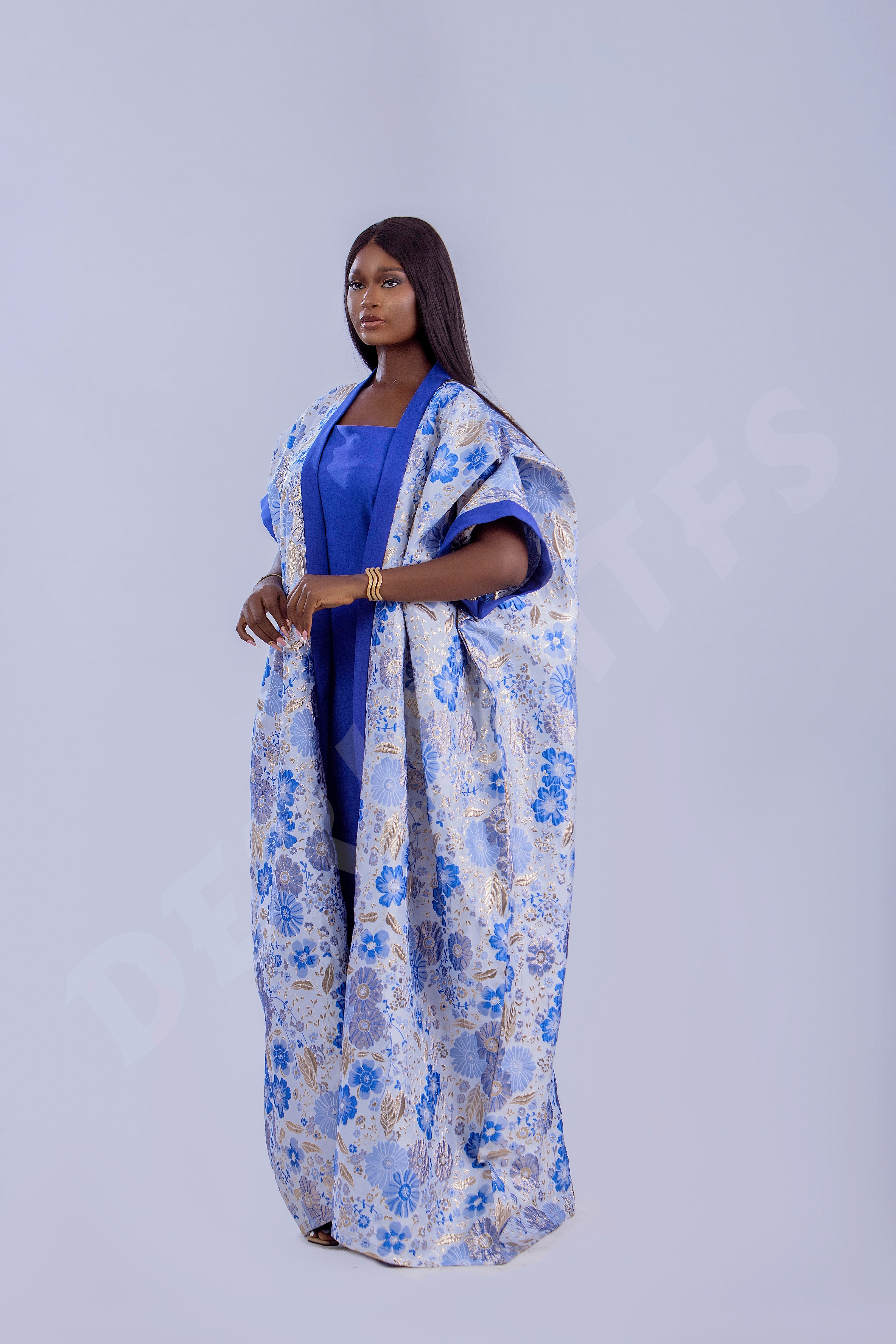 Black and Gold Arike Damask Brocade Bubu Kaftan (Two piece)