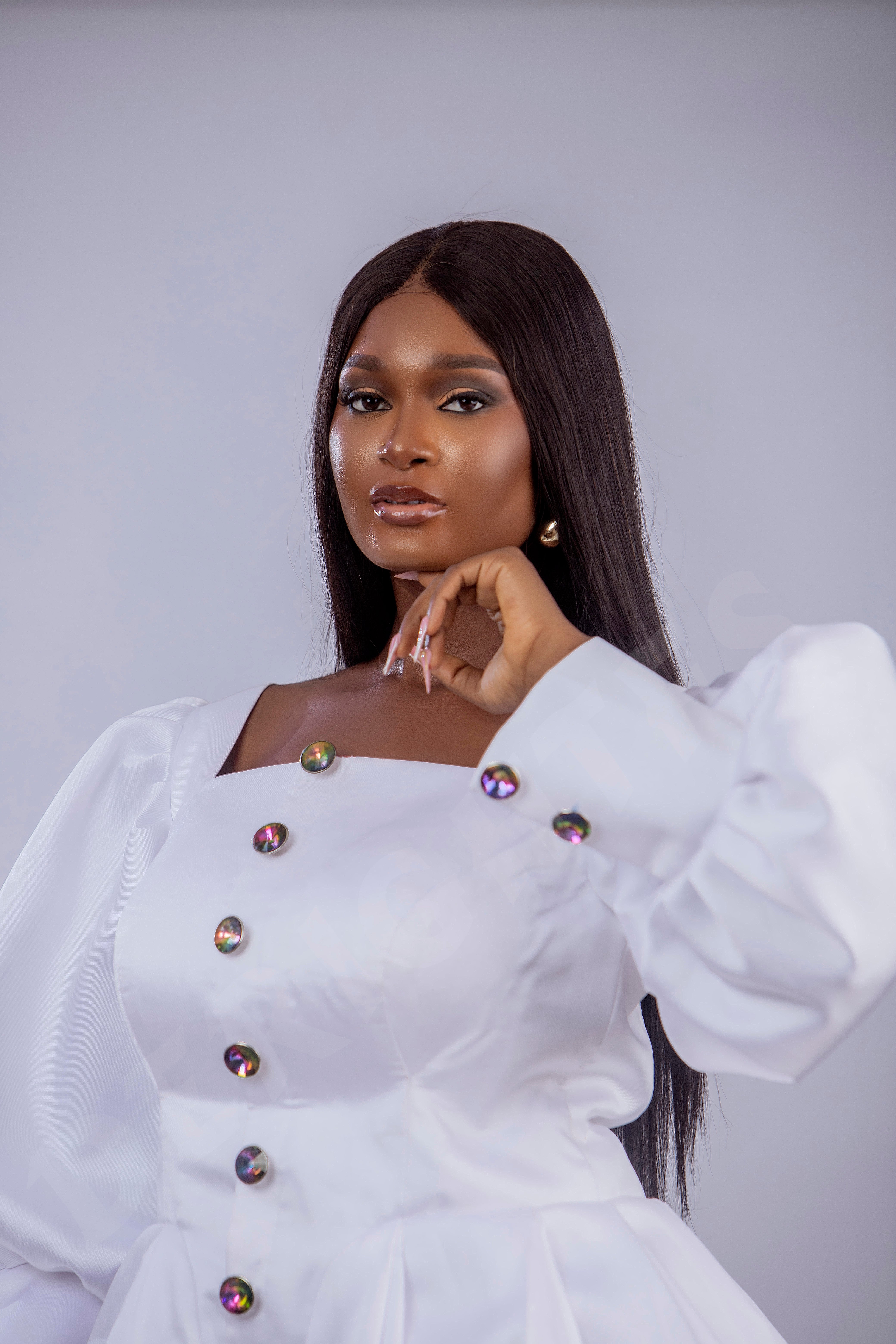 Elegant White Puff Sleeve Midi Dress – Luxury Structured Party & Occasion Dress for Women