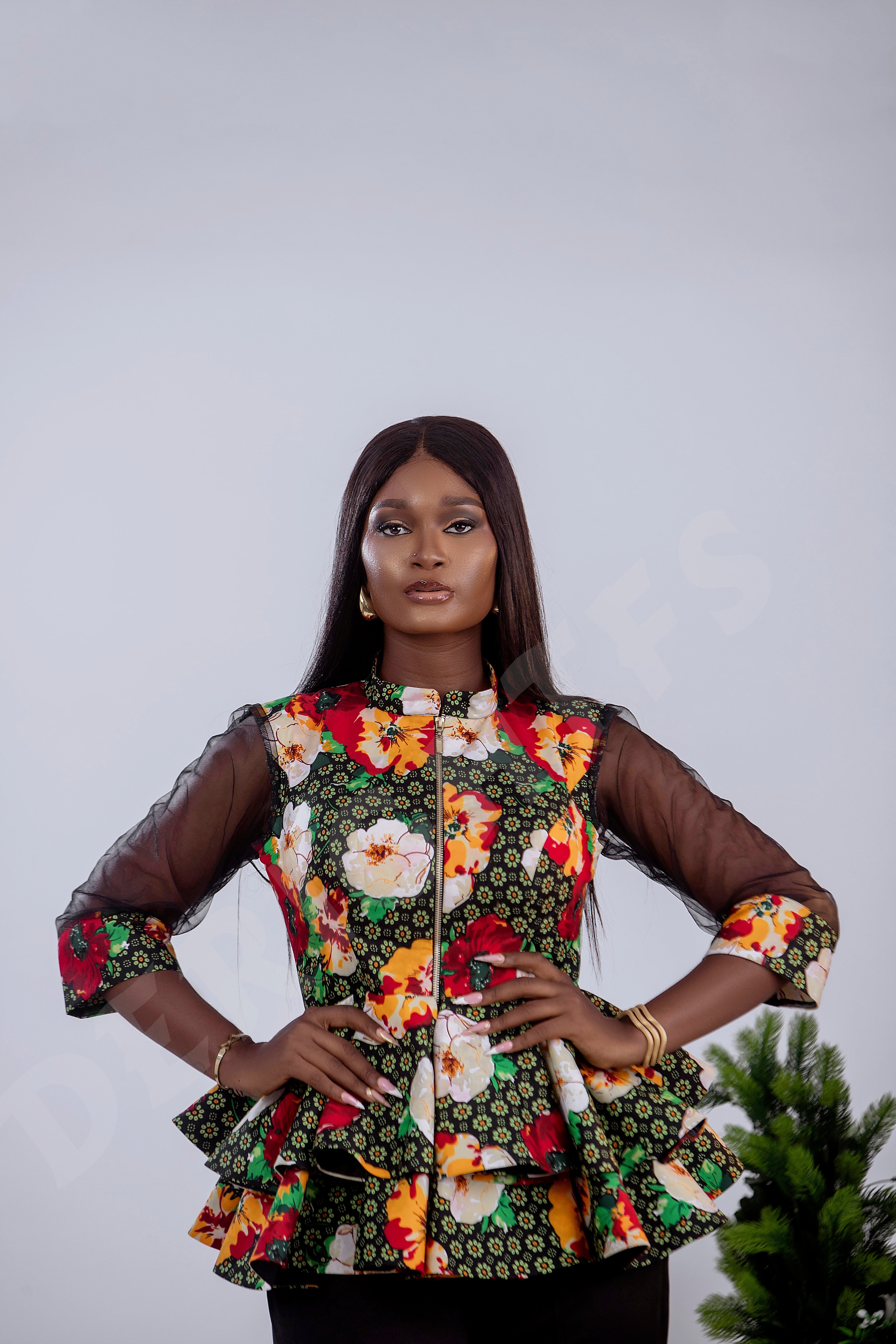 Chic Floral Peplum Top with Sheer Sleeves – Elegant Women’s Dressy Blouse for Parties & Special Occasions