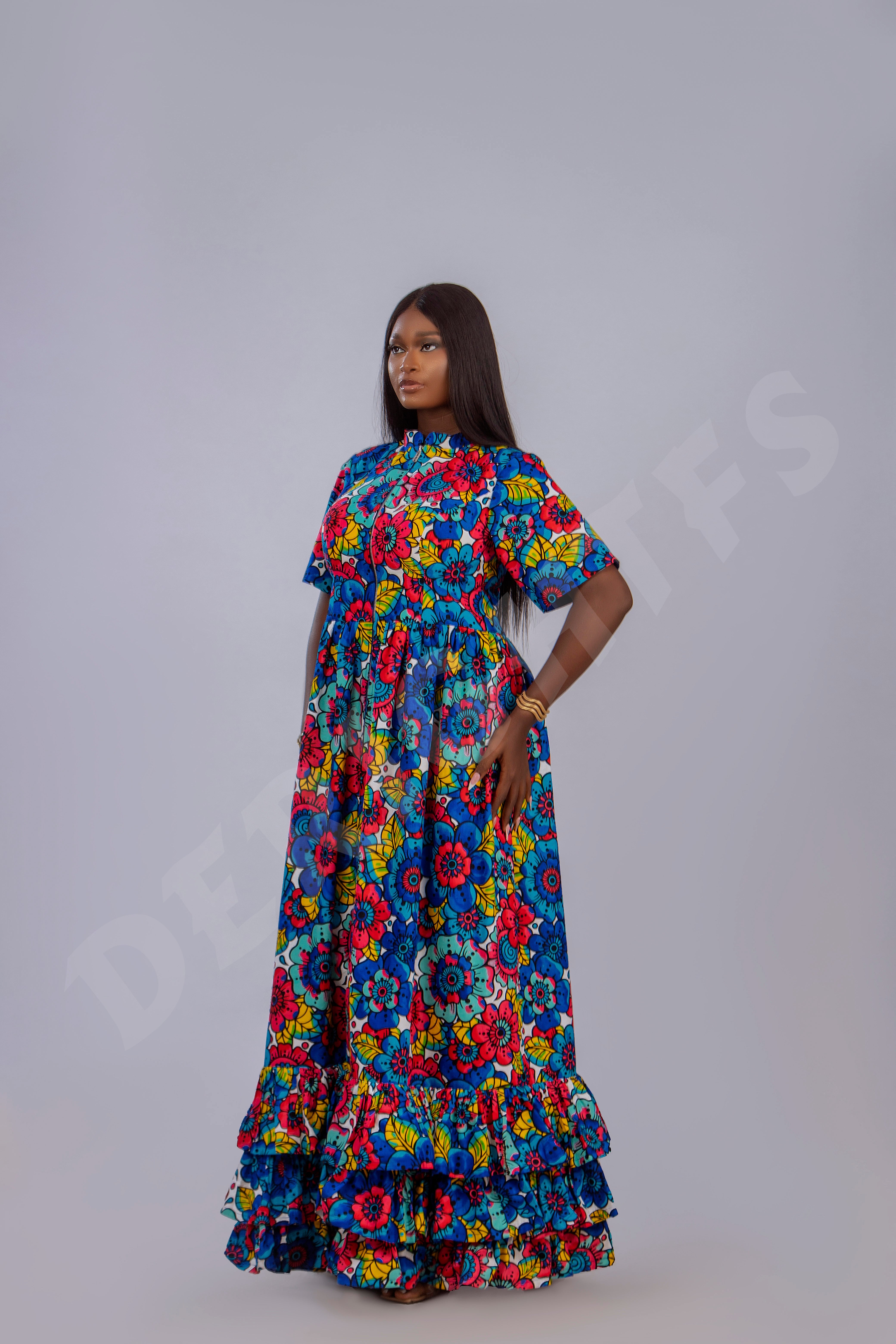 Vibrant Floral Maxi Dress with Ruffle Hem