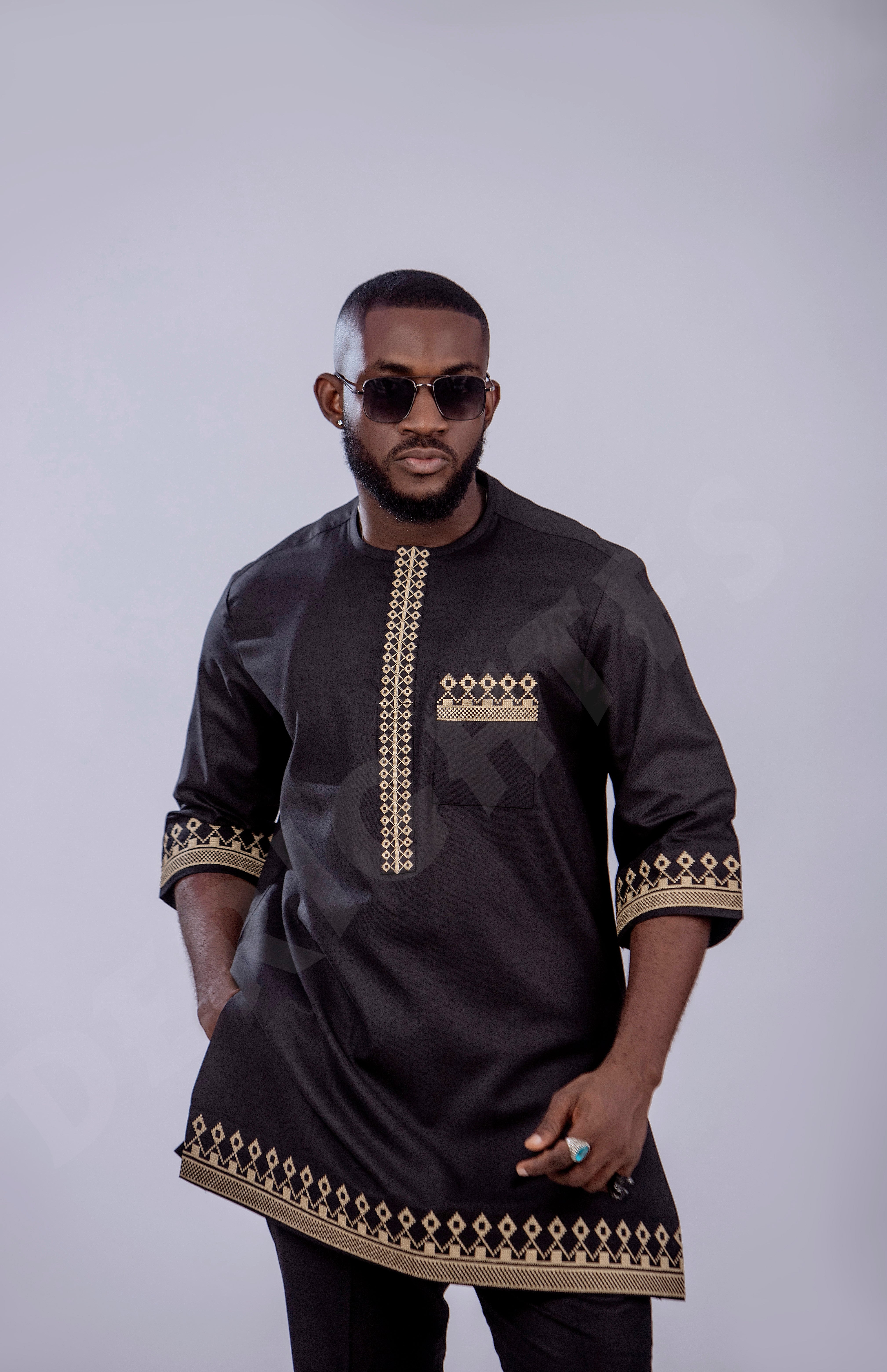 Black and Gold Embroidered Men's Kaftan