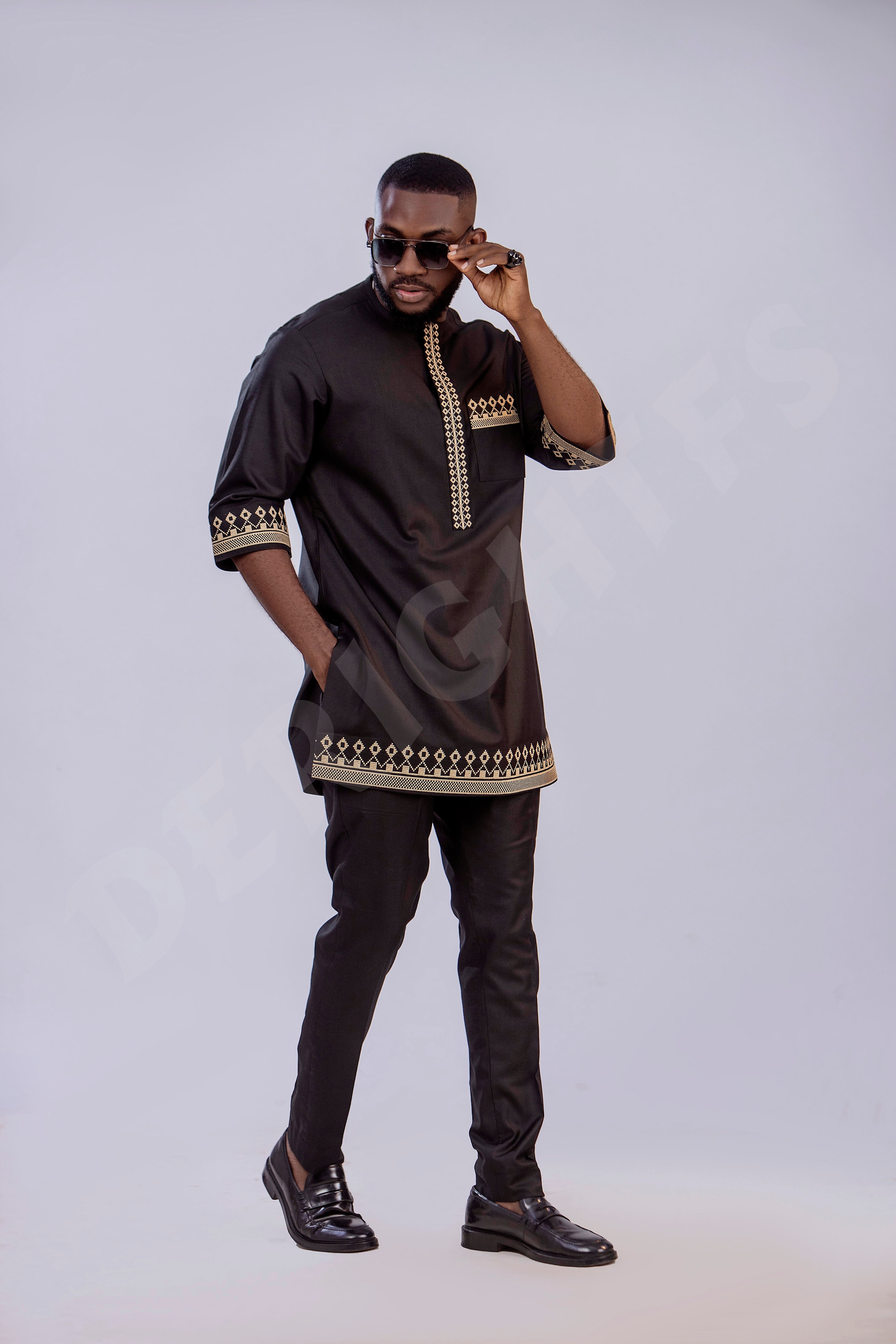 Black and Gold Embroidered Men's Kaftan