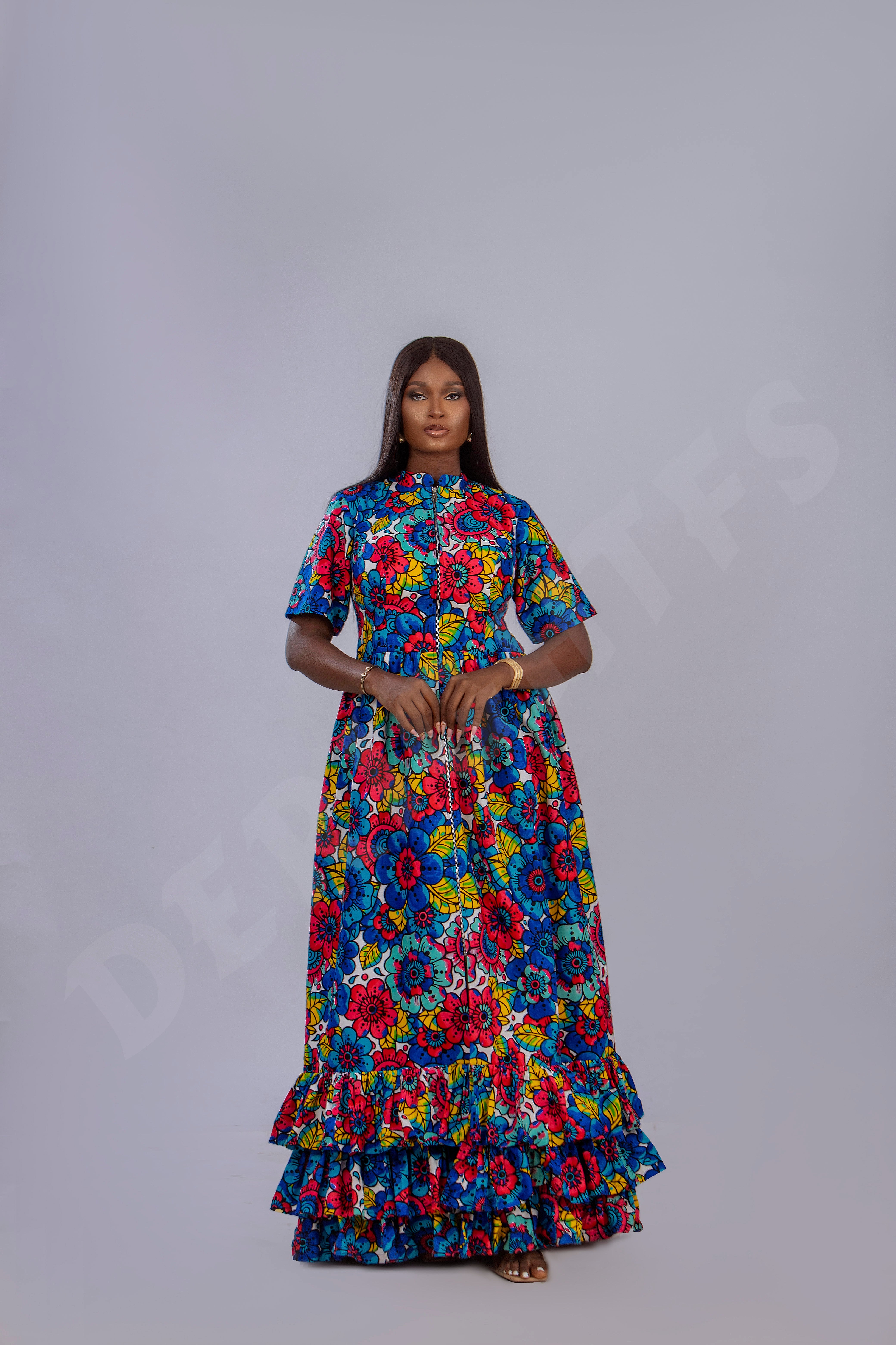Vibrant Floral Maxi Dress with Ruffle Hem