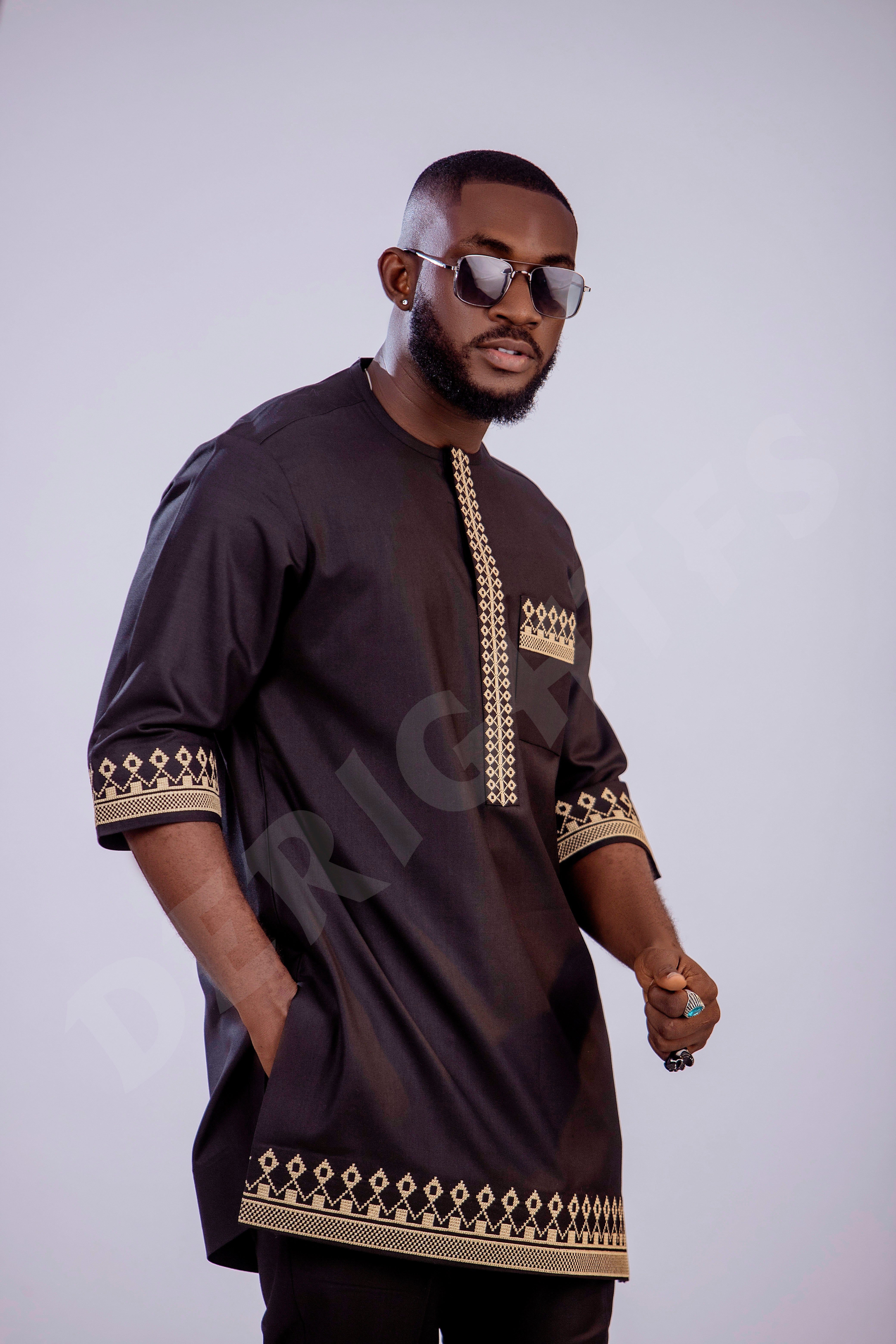 Black and Gold Embroidered Men's Kaftan