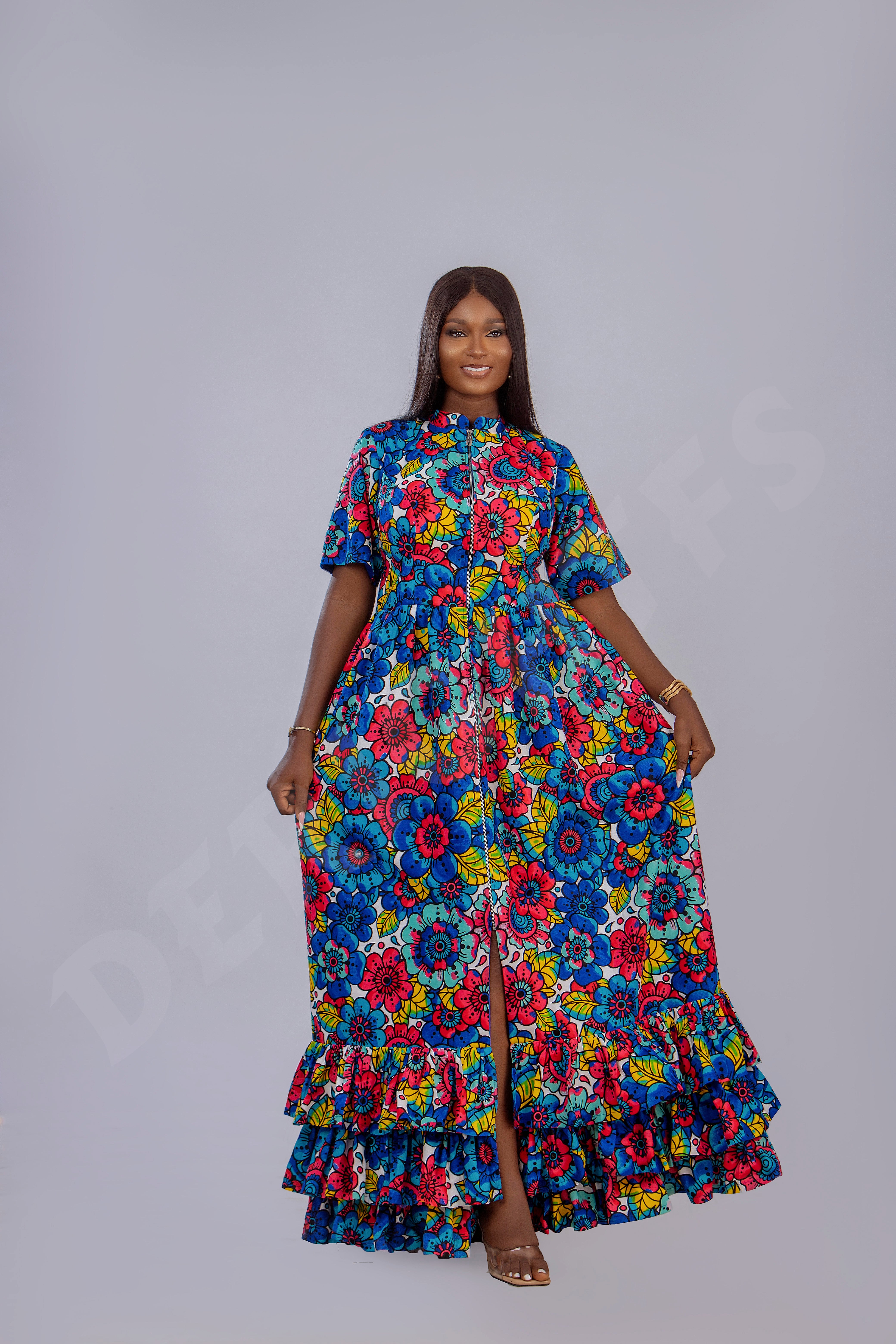Vibrant Floral Maxi Dress with Ruffle Hem