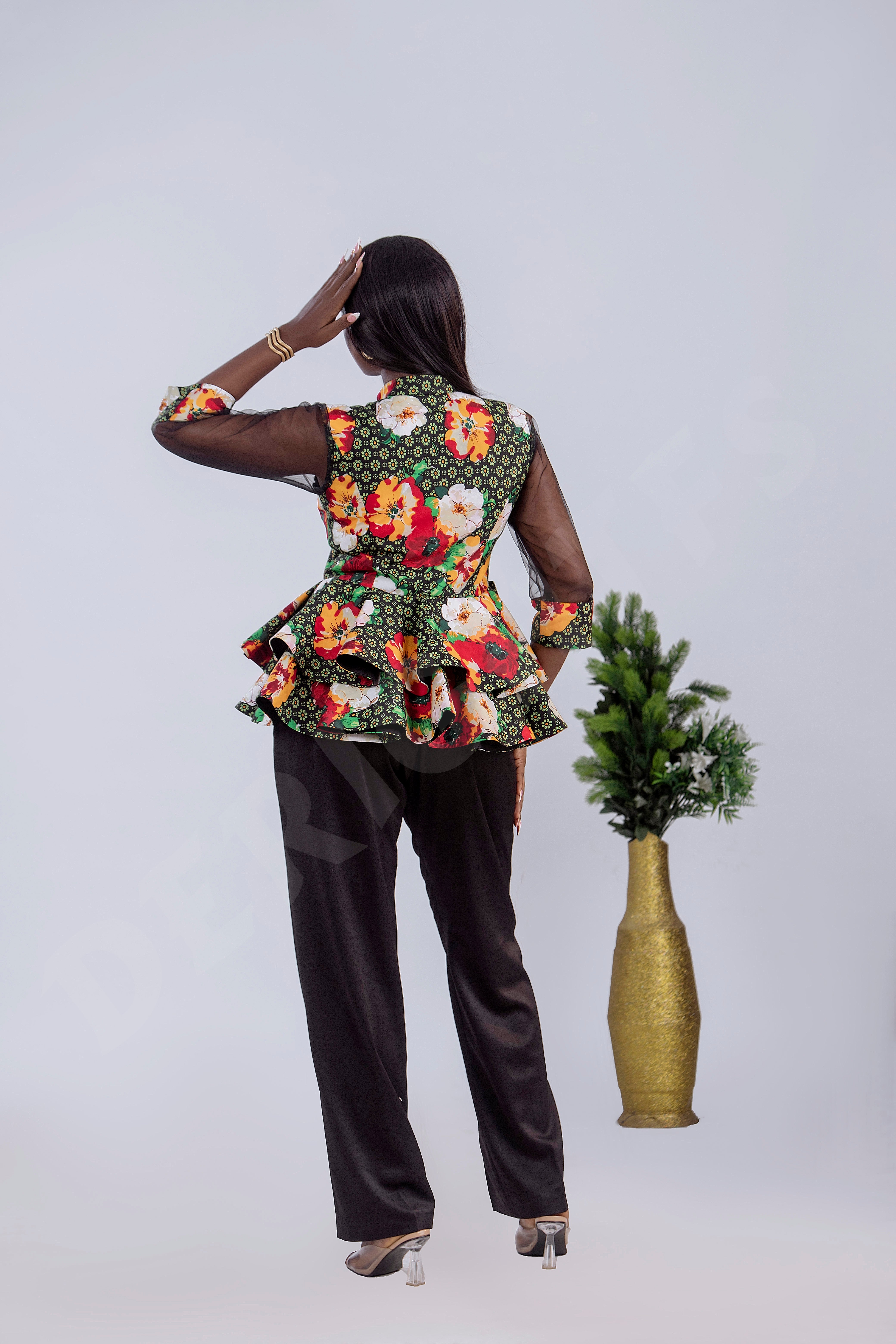 Chic Floral Peplum Top with Sheer Sleeves – Elegant Women’s Dressy Blouse for Parties & Special Occasions