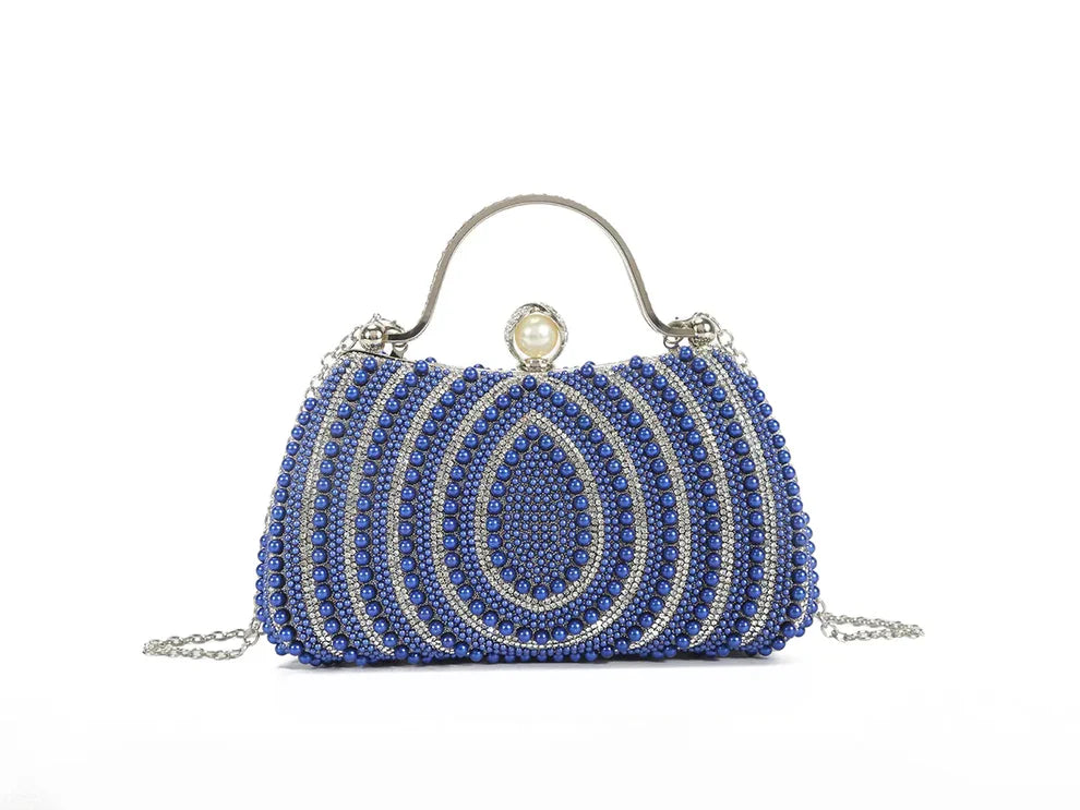Luxury Pearl Beaded Evening Clutch Bag – Elegant Gold Handle Bridal Handbag with Chain Strap, Rhinestone Wedding Party Formal Purse for Women