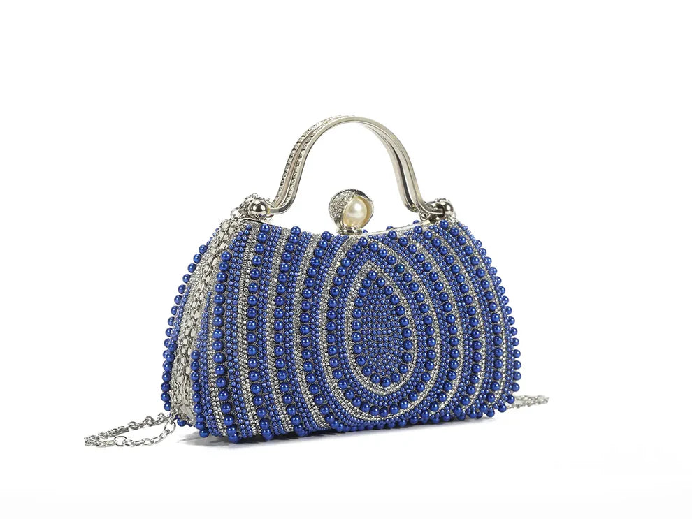 Luxury Pearl Beaded Evening Clutch Bag – Elegant Gold Handle Bridal Handbag with Chain Strap, Rhinestone Wedding Party Formal Purse for Women