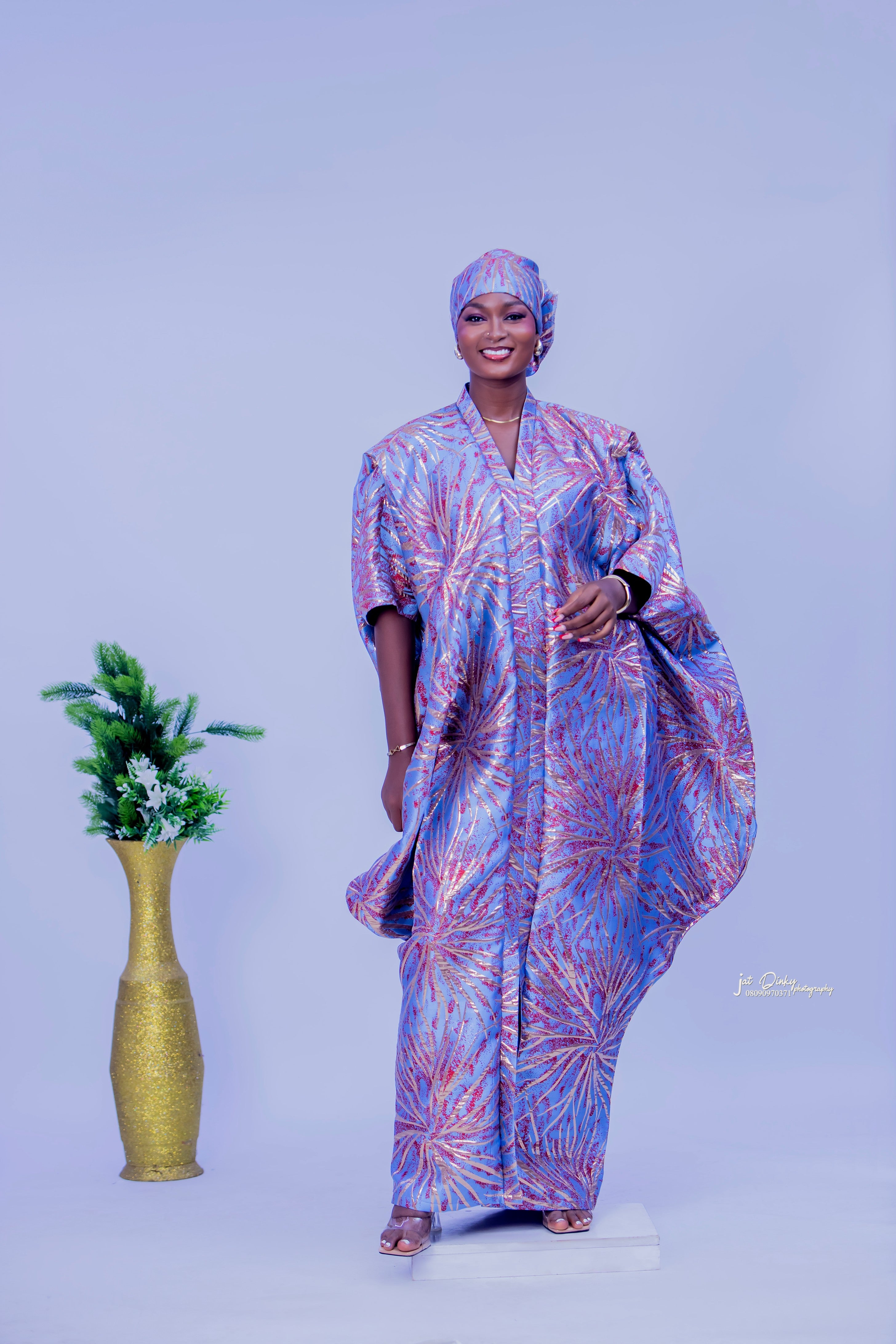 Blue Arike Damask Brocade Boubou ( one-size-fit-all )