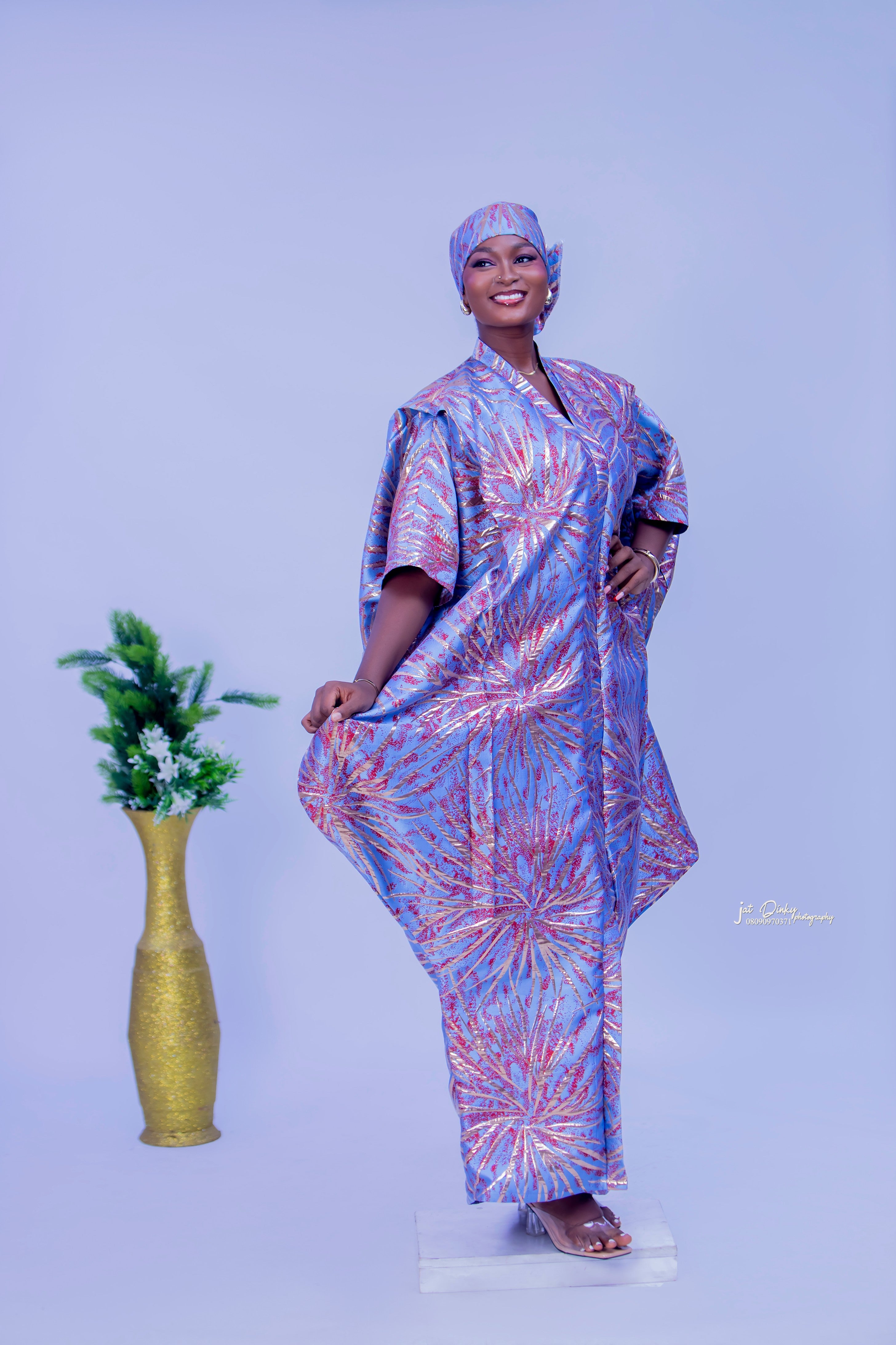 Blue Arike Damask Brocade Boubou ( one-size-fit-all )