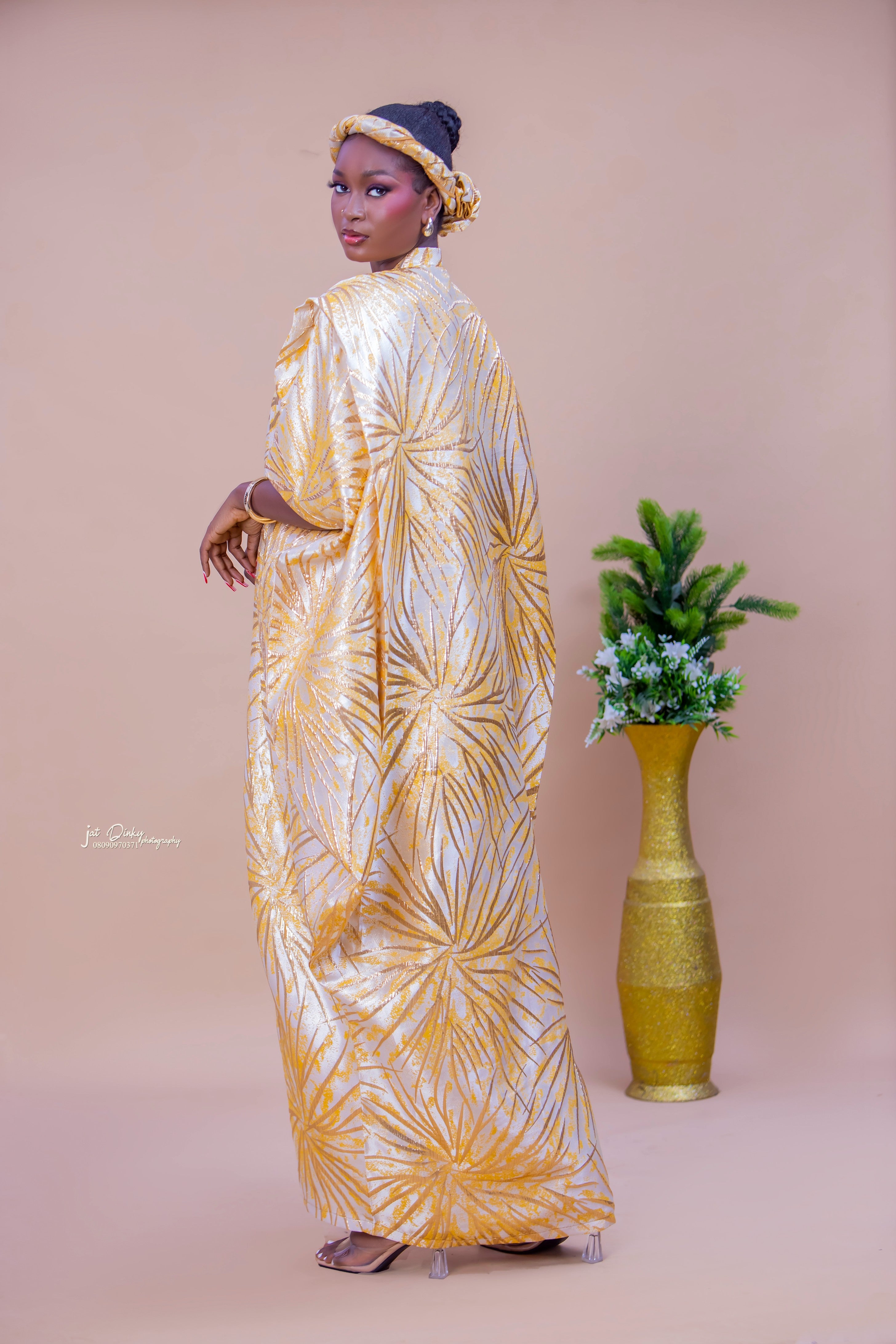 Gold Arike Damask Brocade Boubou ( one-size-fit-all )