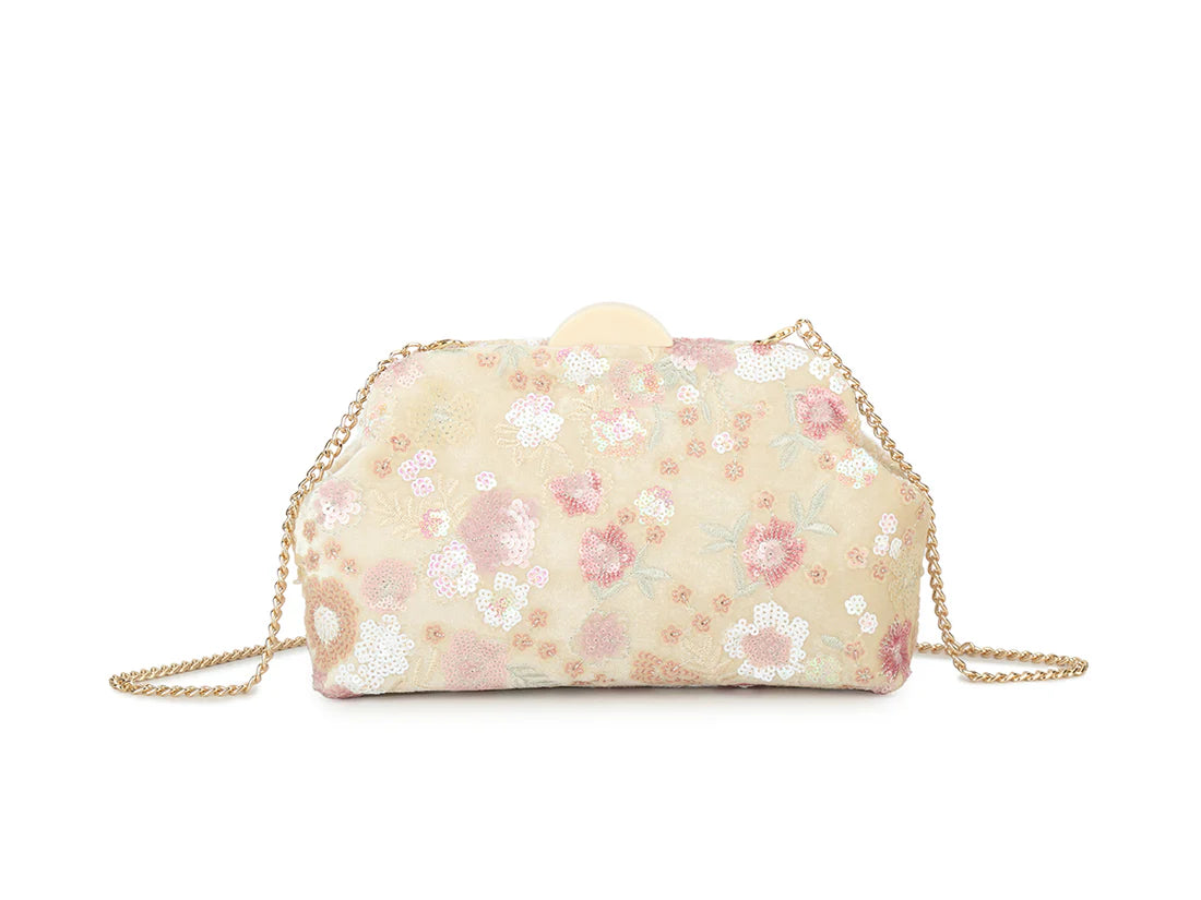 Luna Bloom Embroidered Evening Clutch – Elegant Floral Party & Bridal Handbag