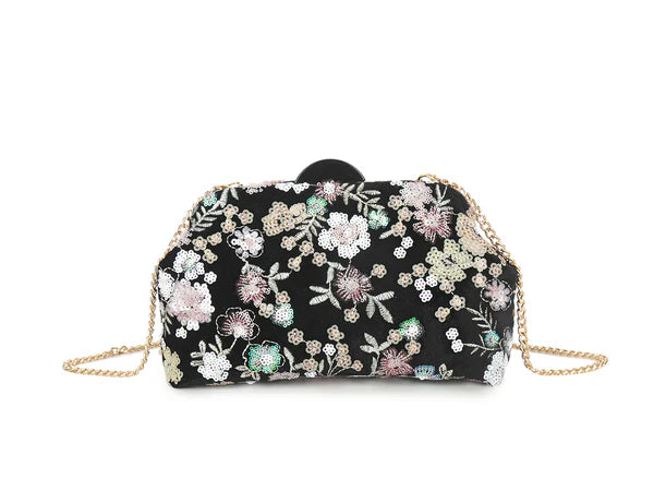 Luna Bloom Embroidered Evening Clutch – Elegant Floral Party & Bridal Handbag