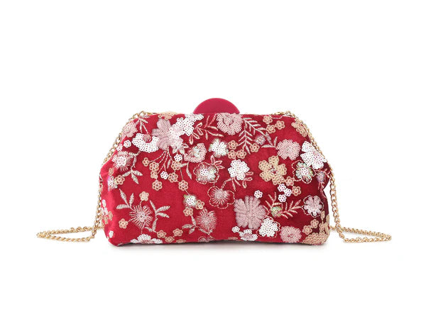 Luna Bloom Embroidered Evening Clutch – Elegant Floral Party & Bridal Handbag