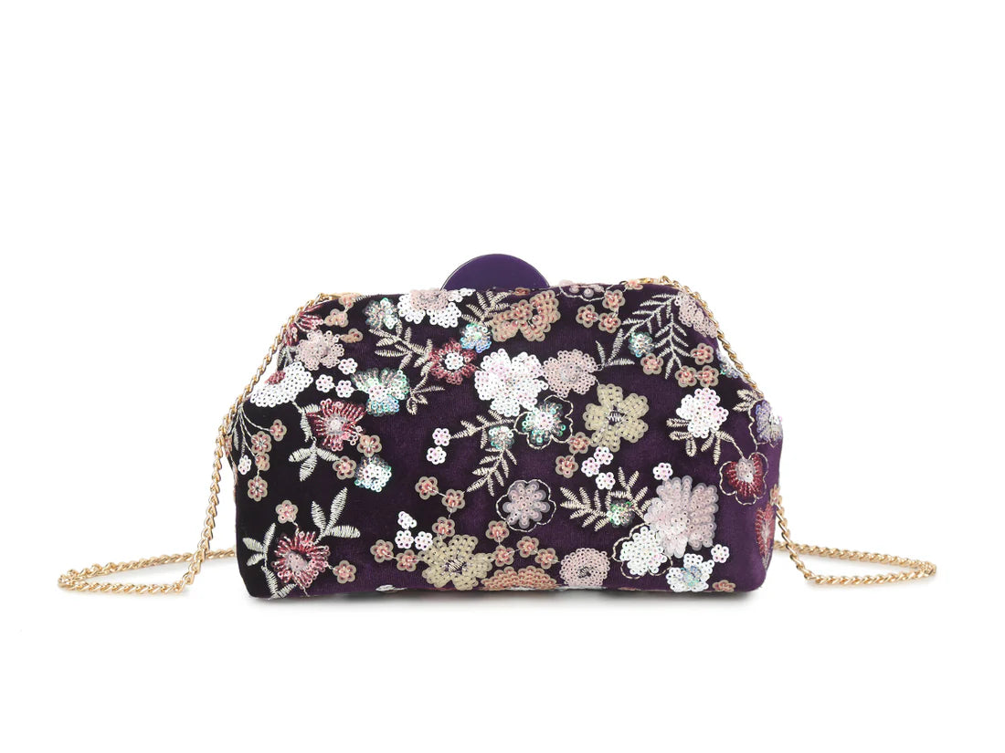 Luna Bloom Embroidered Evening Clutch – Elegant Floral Party & Bridal Handbag