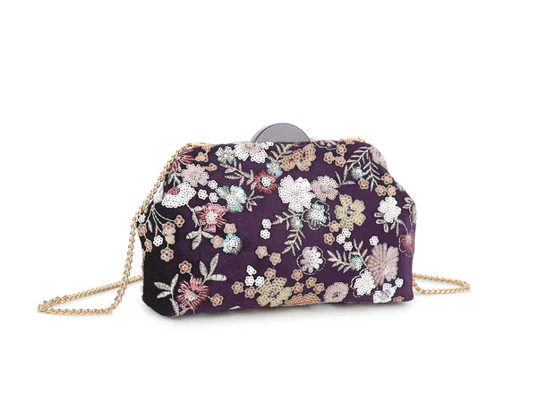 Luna Bloom Embroidered Evening Clutch – Elegant Floral Party & Bridal Handbag