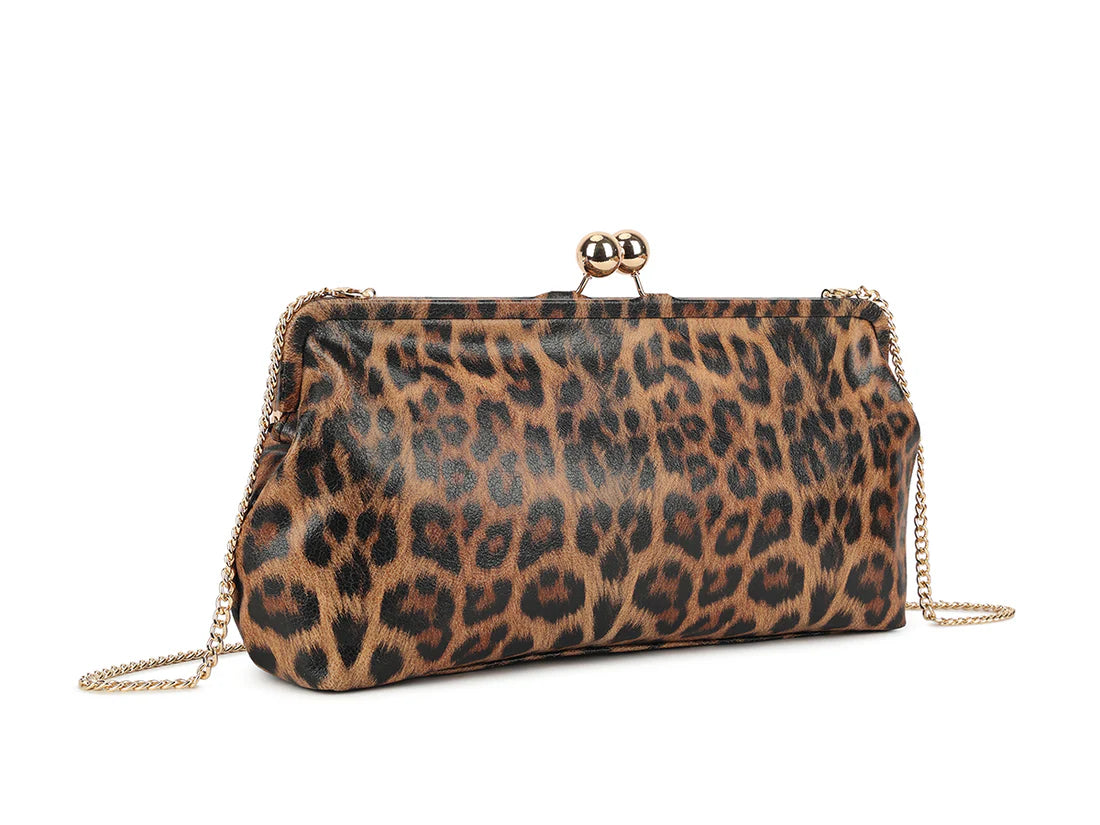 Savanna Luxe Kiss-Lock Evening Clutch – Elegant Vintage-Inspired Party Handbag