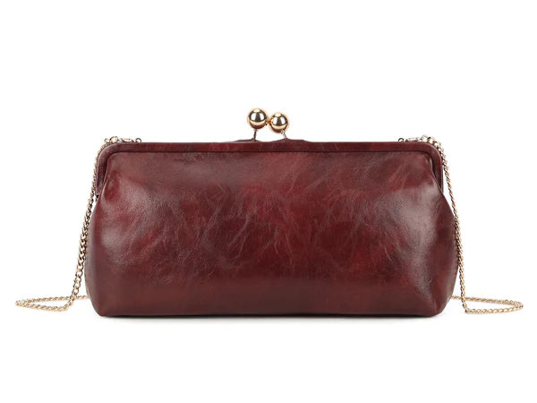 Savanna Luxe Kiss-Lock Evening Clutch – Elegant Vintage-Inspired Party Handbag