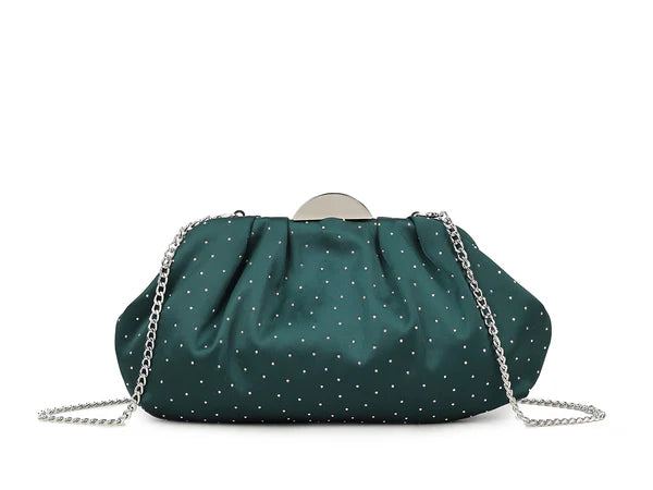 Celeste Drape Crystal Evening Clutch – Luxury Rhinestone Bridal & Party Handbag