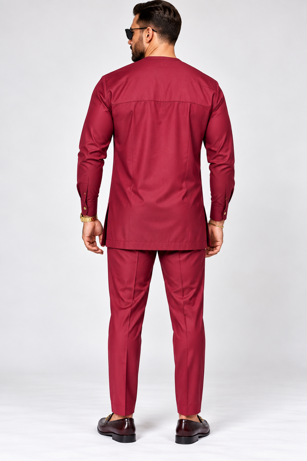 Men's Burgundy Senator Outfit with Pintuck Detail – 2-Piece Nigerian Wear