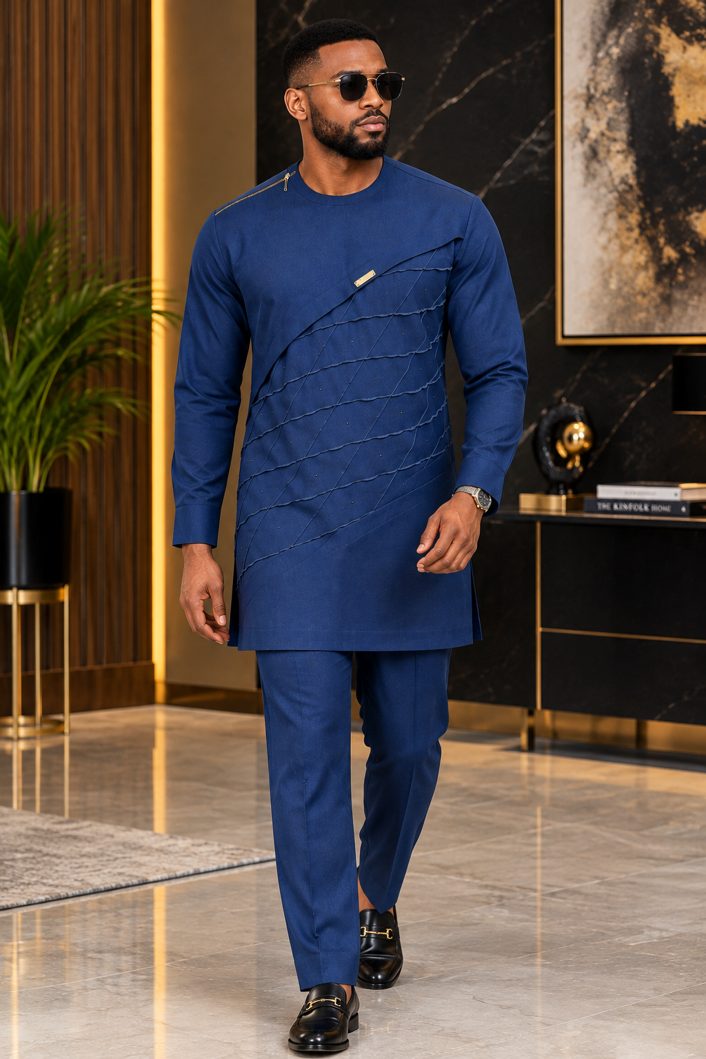 Men's Royal Blue African Two Piece Outfit | Modern Senator Wear