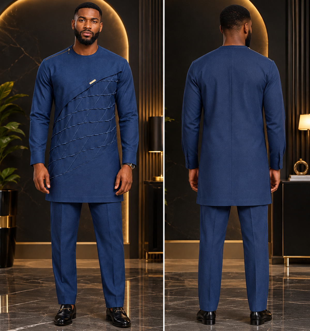 Men's Royal Blue African Two Piece Outfit | Modern Senator Wear
