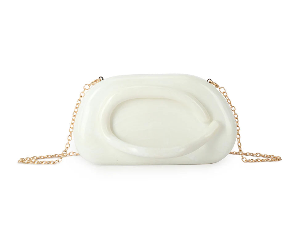 Sculptural Acrylic Clutch Bag – Glossy Statement Chain Shoulder & Evening Purse