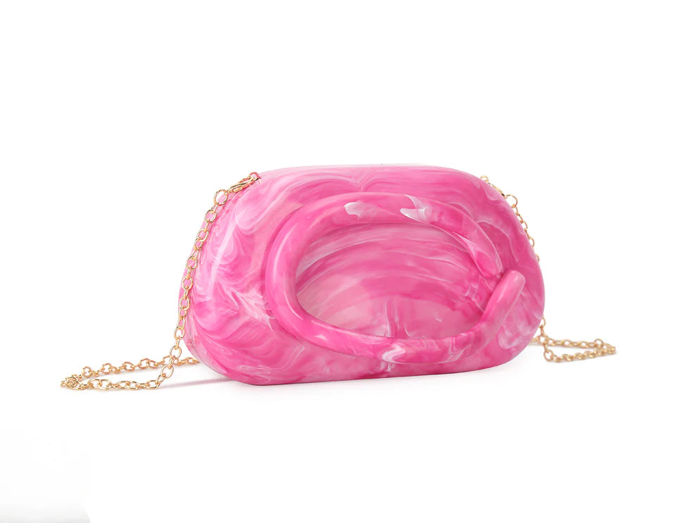 Sculptural Acrylic Clutch Bag – Glossy Statement Chain Shoulder & Evening Purse