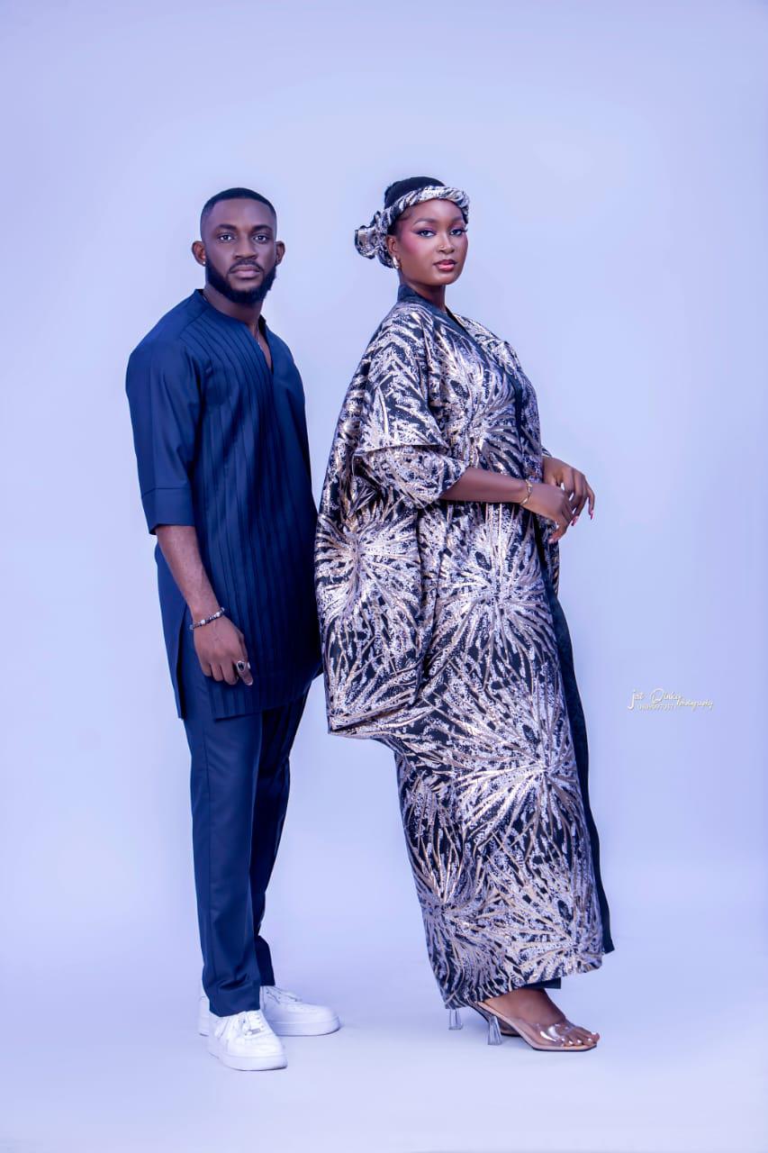 Black and Gold Arike Damask Brocade Bubu Kaftan (Two piece)