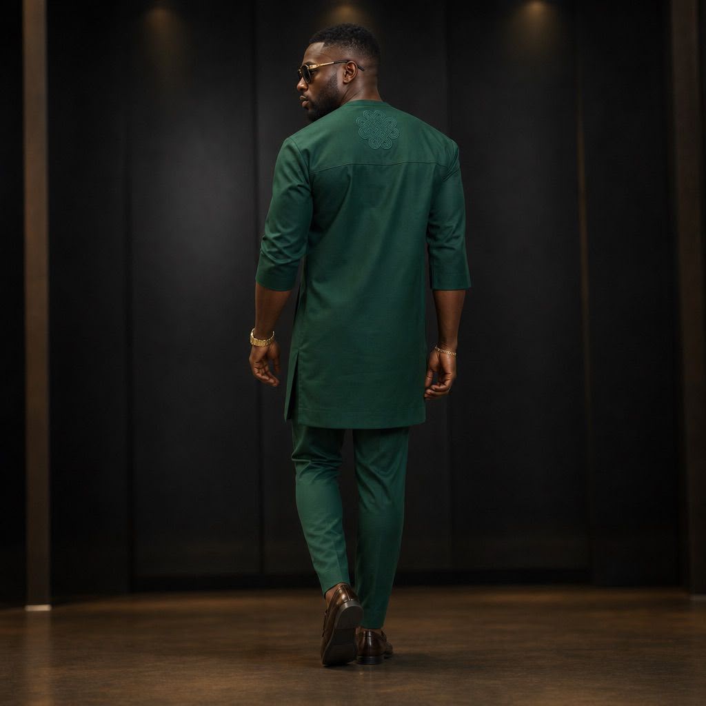 Men's Emerald Green Senator & Agbada 3-Piece Set – Bespoke African Occasion Wear | DerightFS