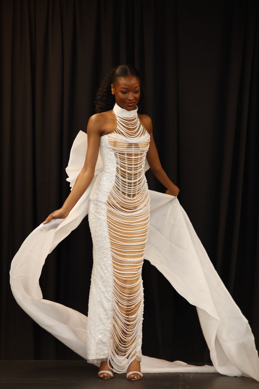 Luxury White Couture Pearl Dress