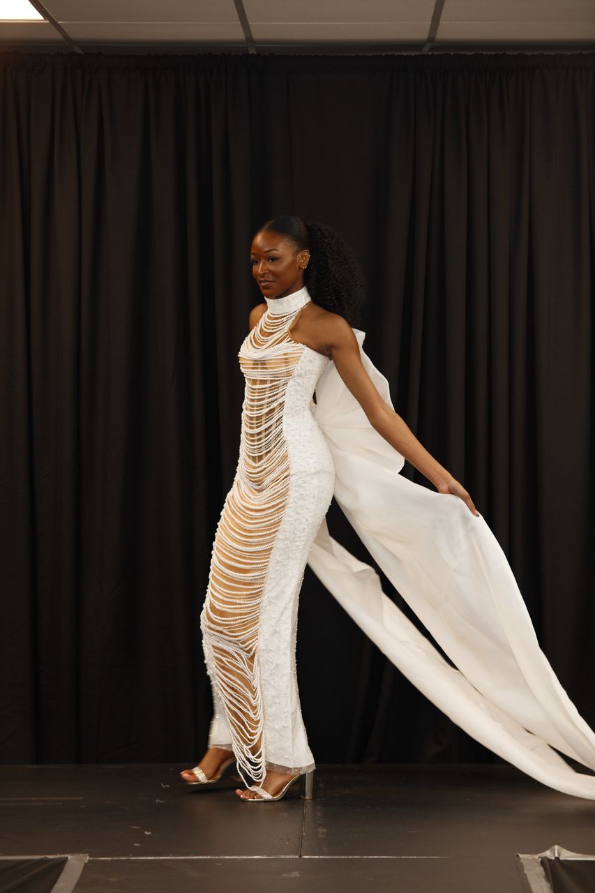 Luxury White Couture Pearl Dress