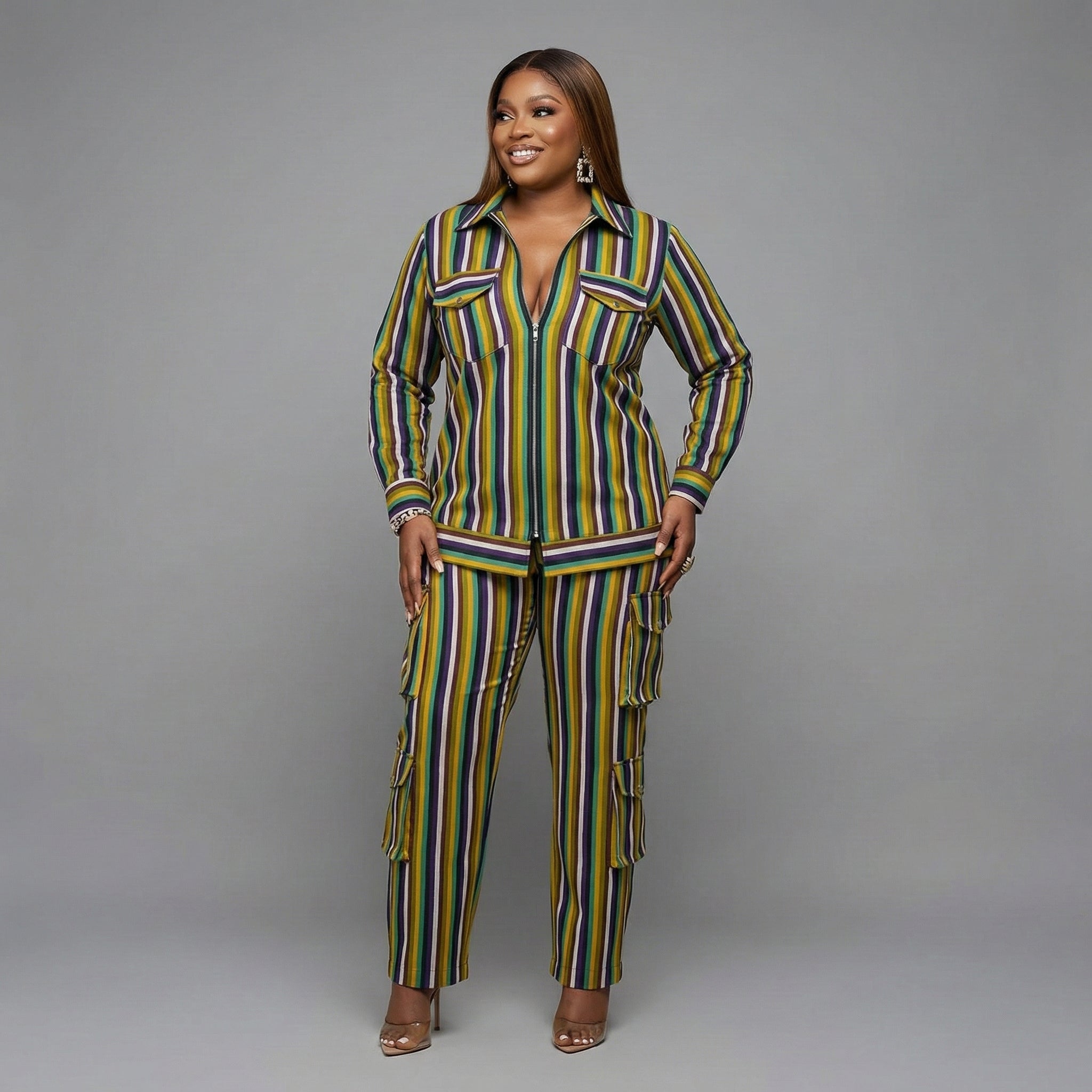 Nigerian Ofi (Aso-Oke) Two-Piece Striped Utility Set for Women