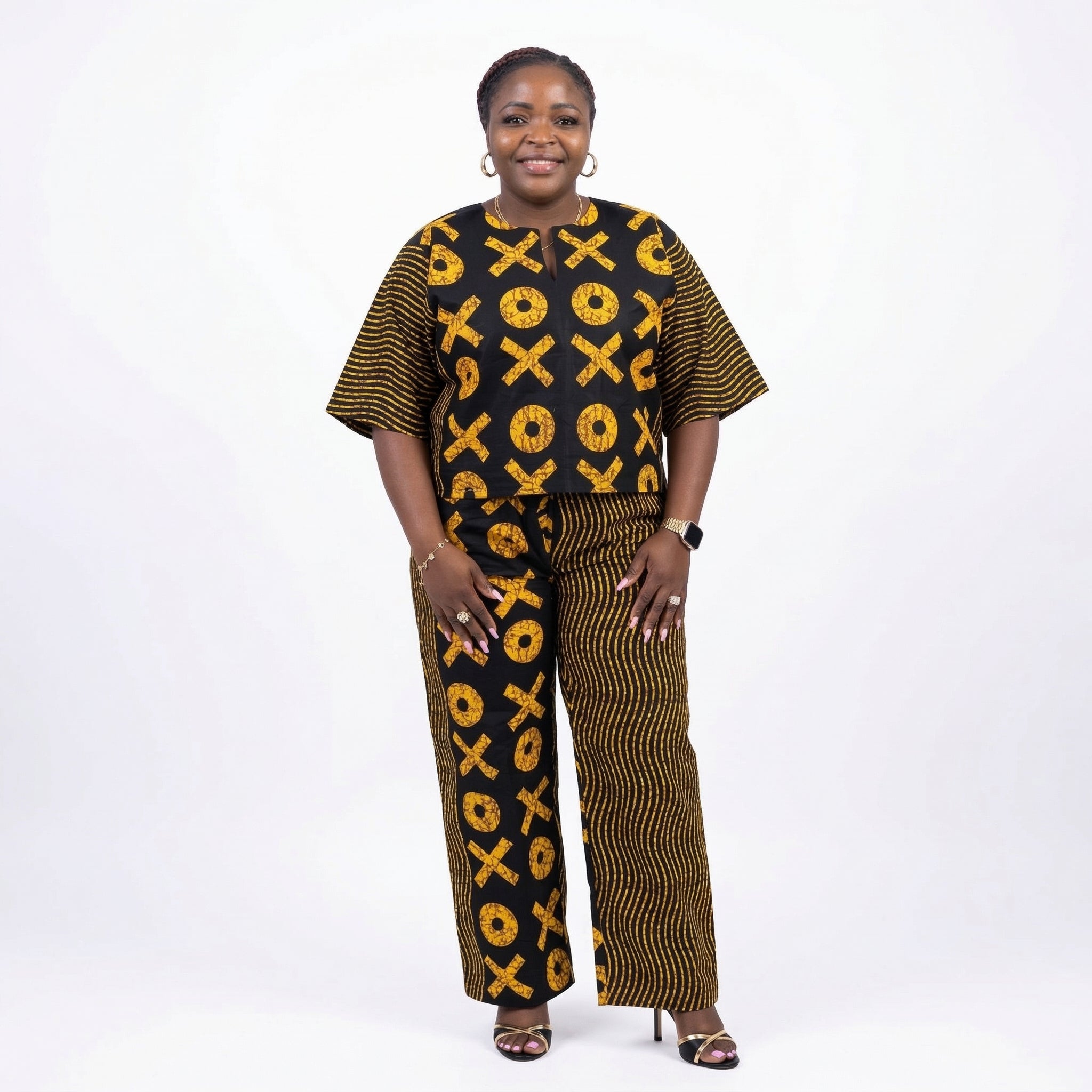 DerightFS Women Ankara Two Piece Set – African Print Top and Wide Leg Pants Outfit | Luxury African Clothing for Curvy Women
