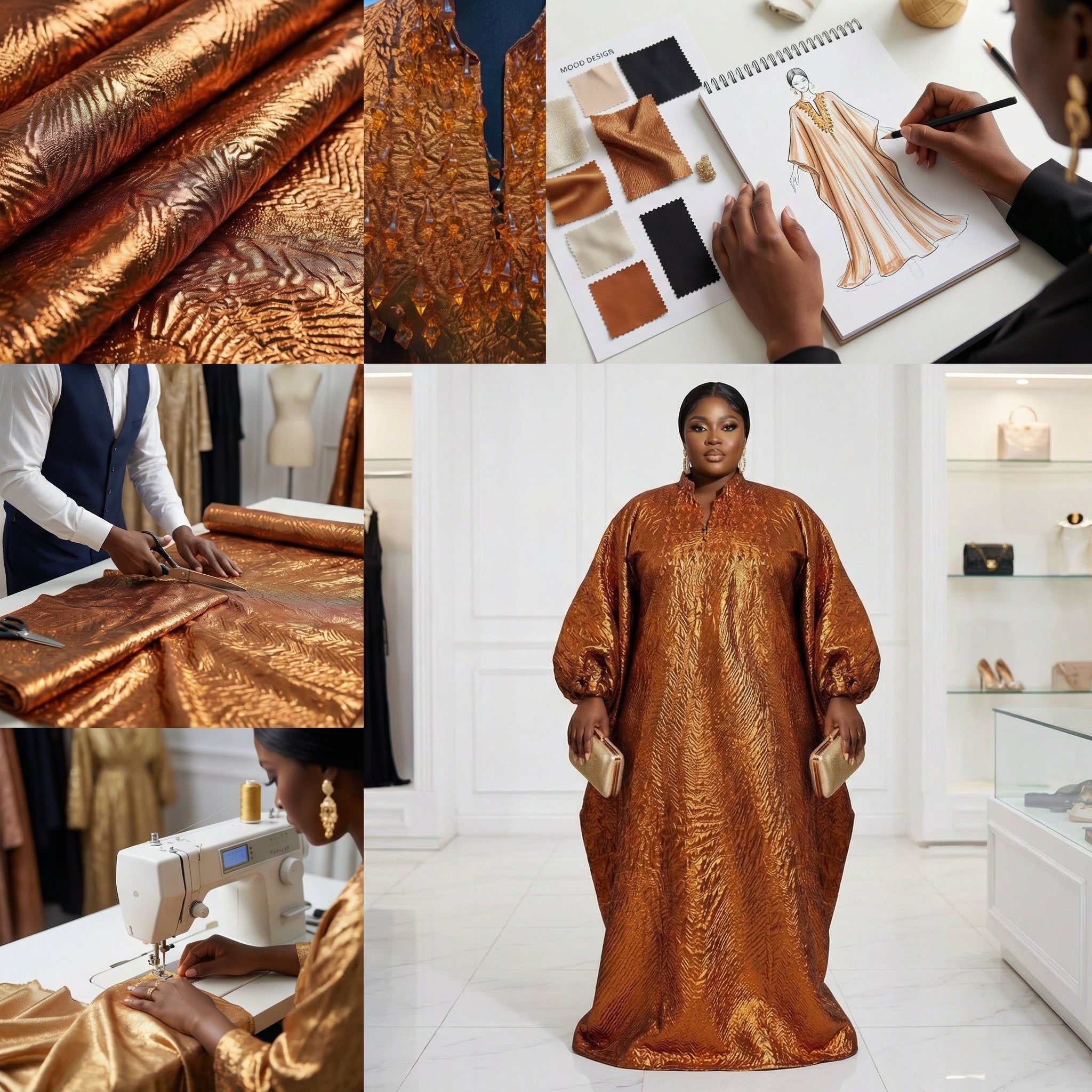 Luxury Metallic African Boubou Kaftan Dress – Full Length Plus Size Flowing Maxi Gown with Batwing Sleeves & Beaded Neckline (One Size Fits All)