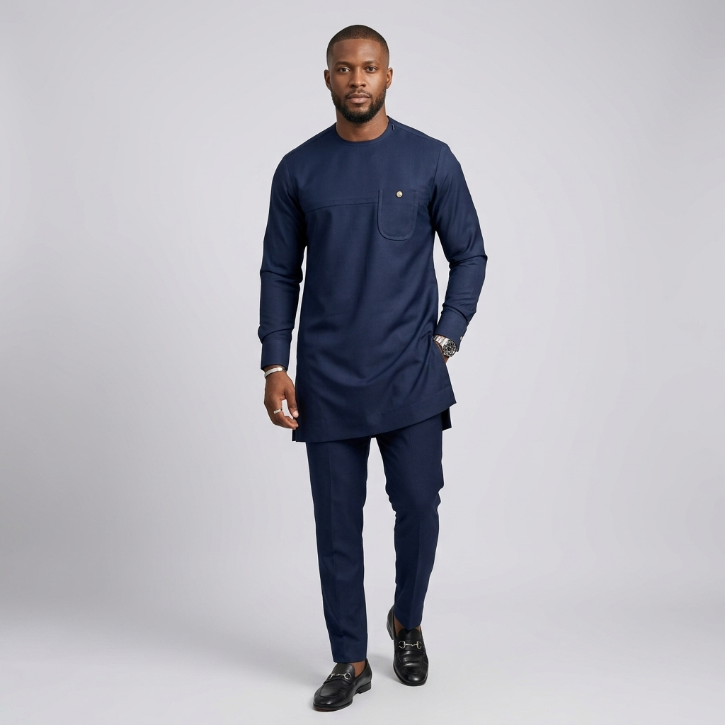 Men's Navy Blue Senator Two-Piece Set | Bespoke African Luxury Menswear UK | DerightFS