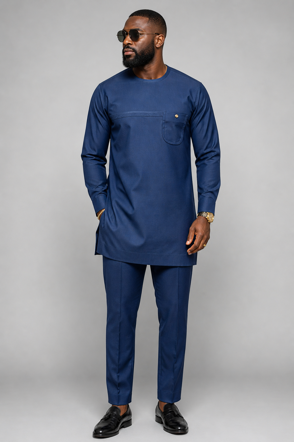Men's Navy Blue Senator Two-Piece Set | Bespoke African Luxury Menswear UK | DerightFS