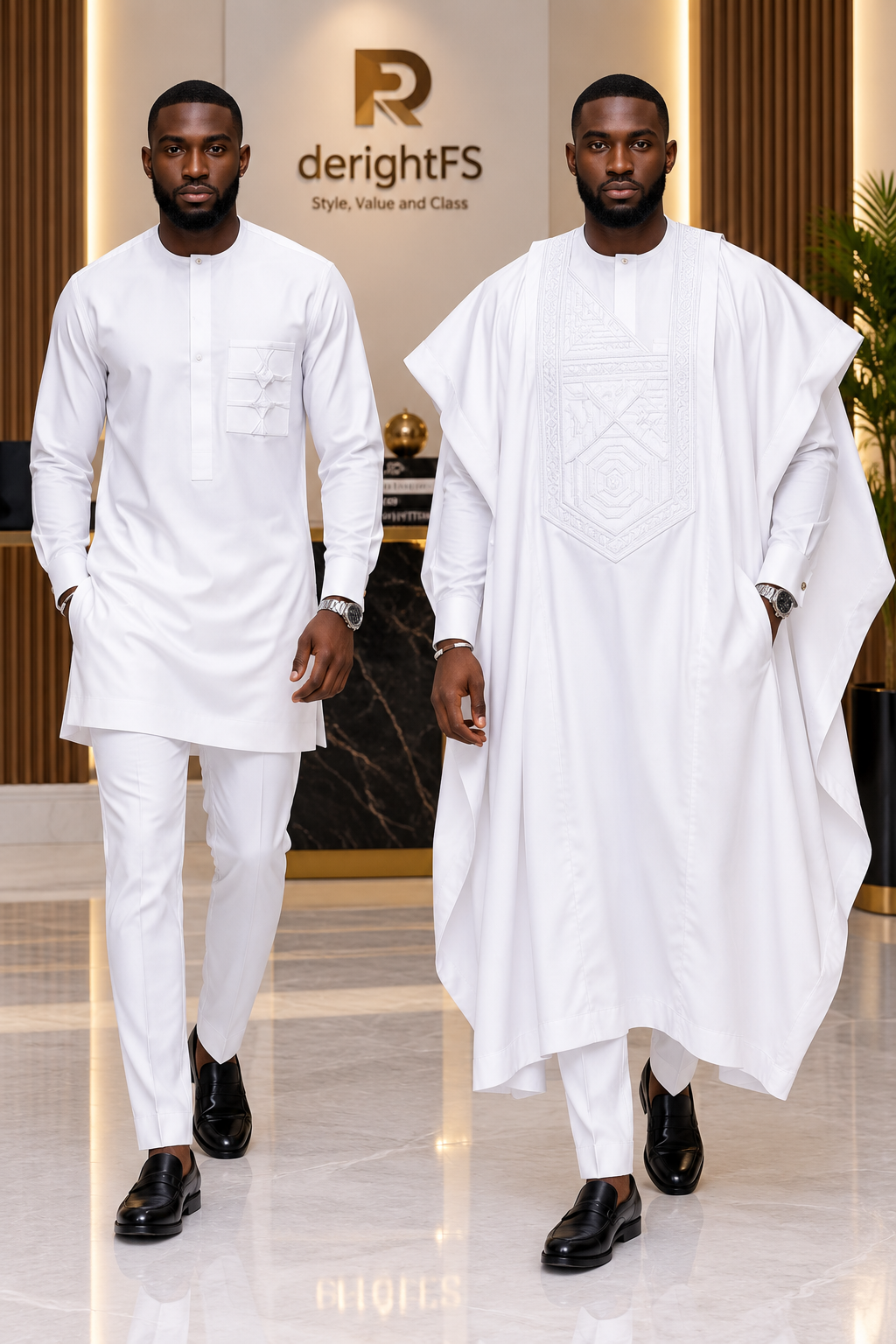 Men's White Embroidered Agbada Three-Piece Set | Traditional African Formal Wear | Ready to Wear