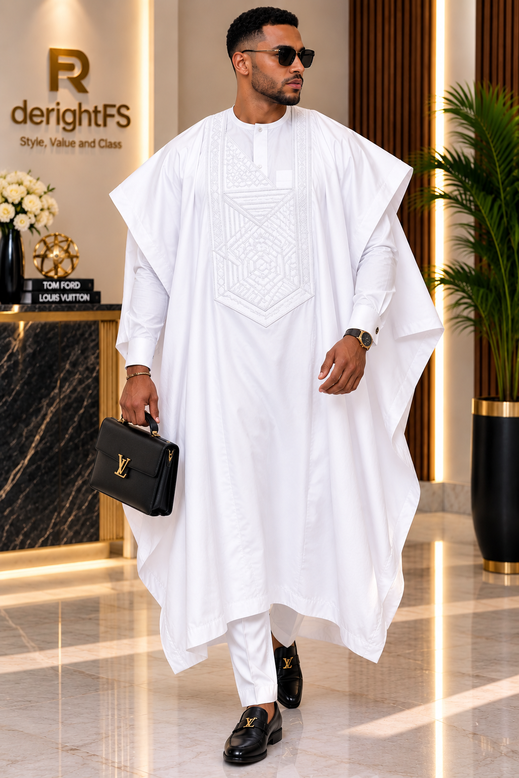 Men's White Embroidered Agbada Three-Piece Set | Traditional African Formal Wear | Ready to Wear