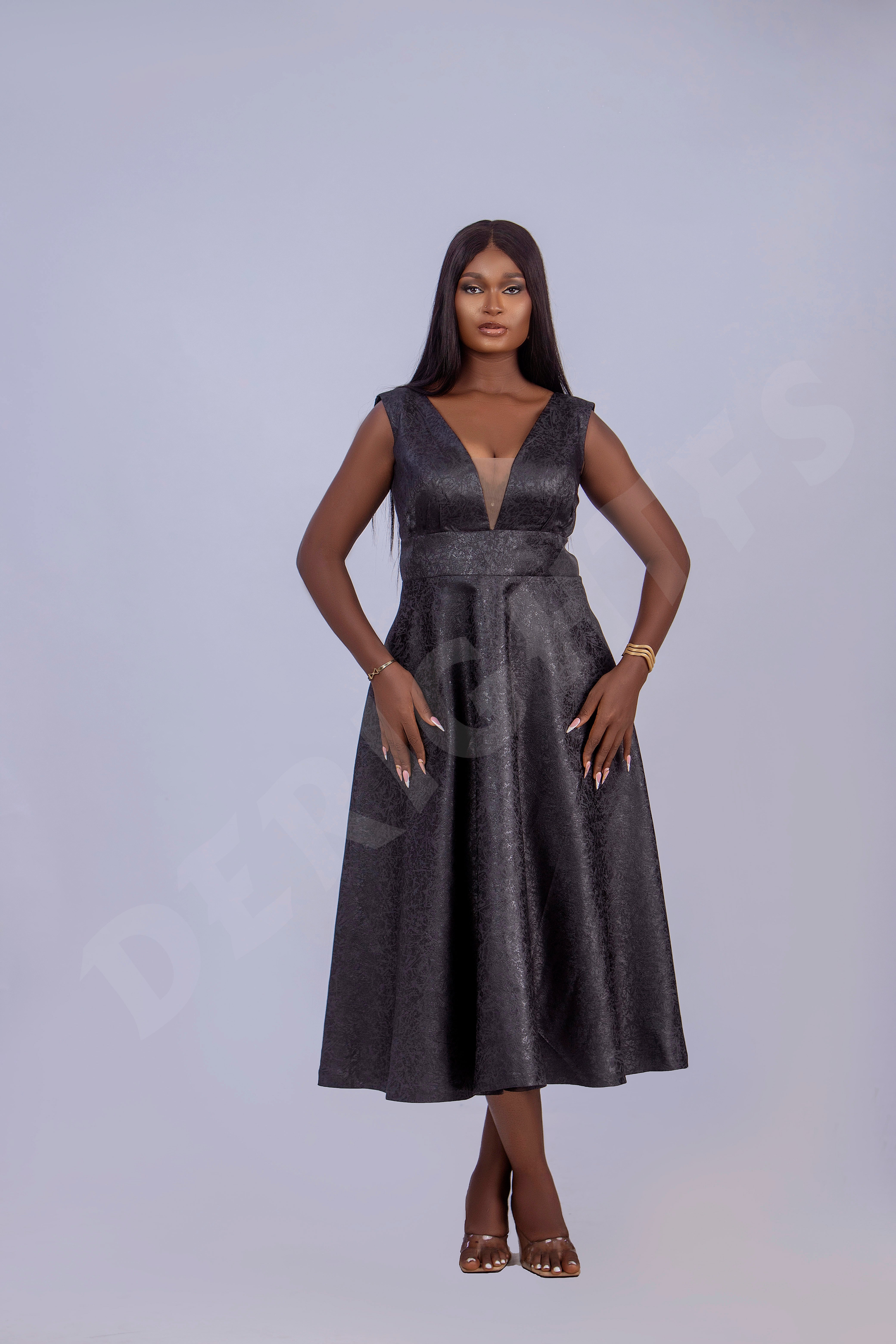 Elegant Black Sleeveless A-Line Dress Classic Midi Fit & Flare Party Dress for Women Black / 6 Elegant Black Sleeveless A-Line Dress Classic Midi Fit & Flare Party Dress for Women Black / 6