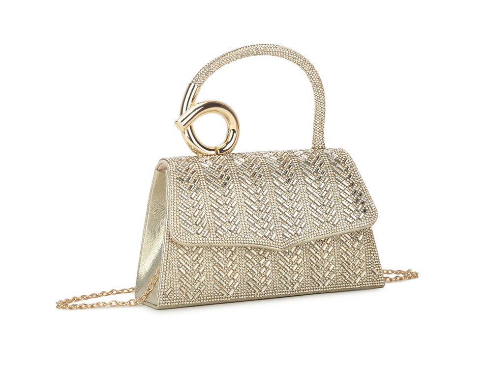 DerightFS Luxury Silver Crystal Evening Clutch Bag for Women – Rhinestone Designer Handbag with Top Handle & Chain Strap, Elegant Party Purse for Wedding, Prom, Gala & Formal Events